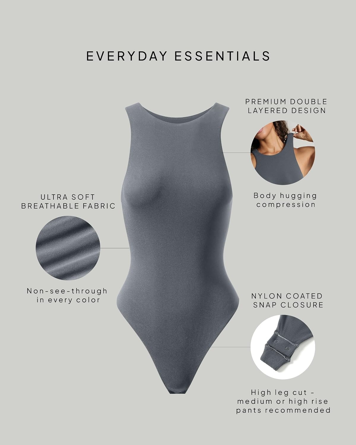 image:imagePAVOI ACTIVE High Neck Sleeveless Bodysuit for Women Double Lined Thong Bodysuits Racerback Tank Top Everyday EssentialsThunder