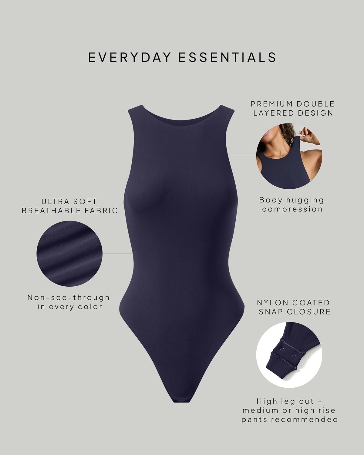 image:imagePAVOI ACTIVE High Neck Sleeveless Bodysuit for Women Double Lined Thong Bodysuits Racerback Tank Top Everyday EssentialsTwilight
