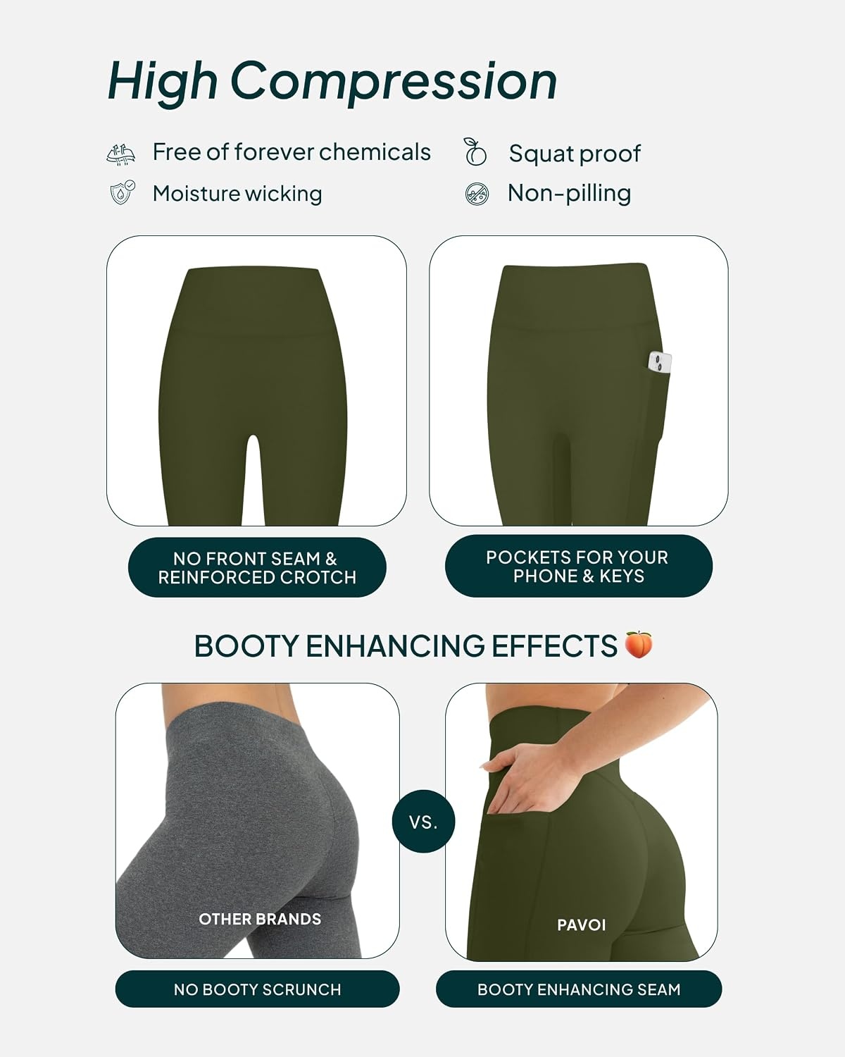 image:imagePAVOI ACTIVE Leggings with Pockets Compressive High Waisted Butt Sculpting Womens Full Length Workout Pants HiPerformArmy
