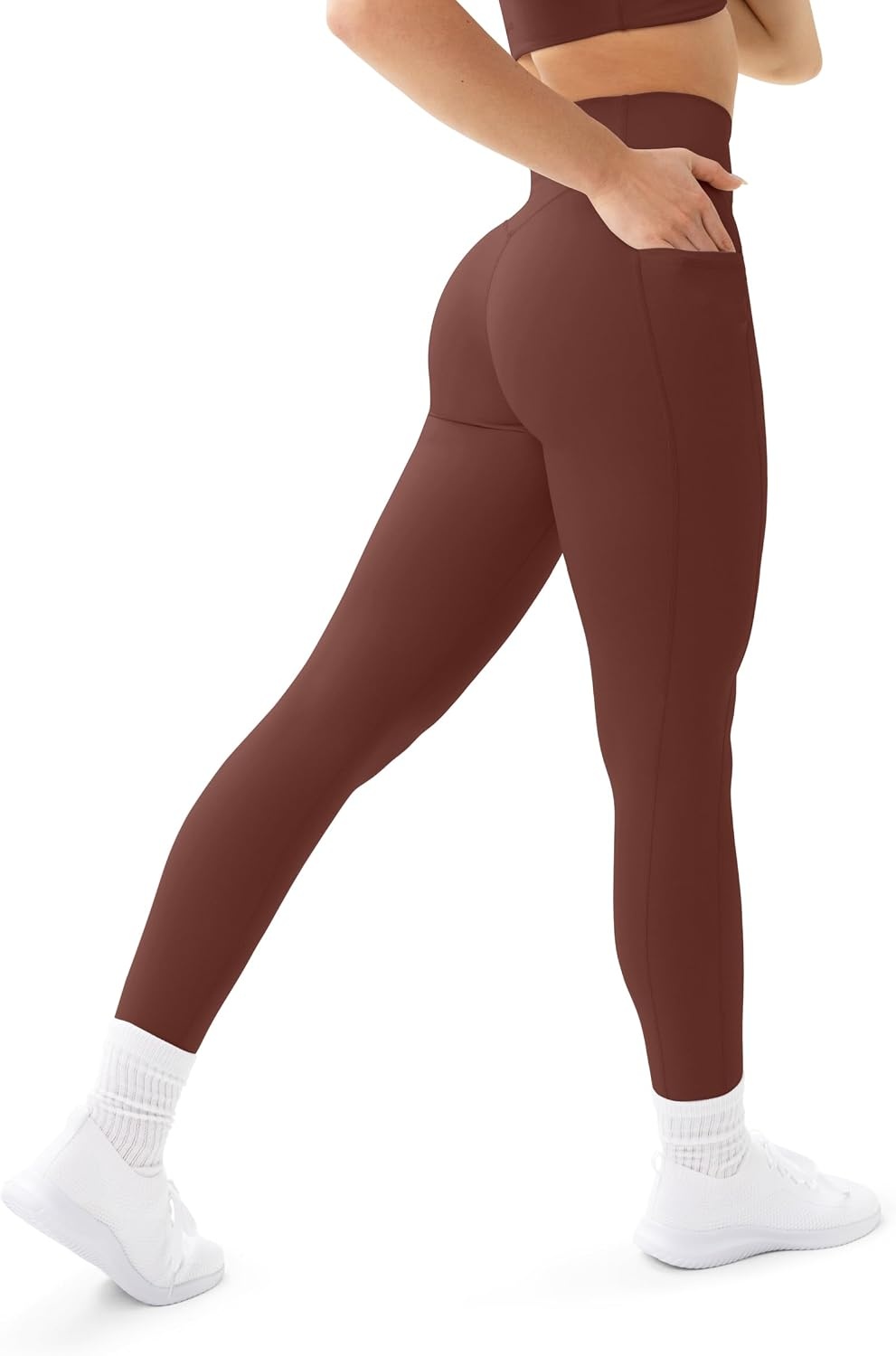 image:imagePAVOI ACTIVE Leggings with Pockets Compressive High Waisted Butt Sculpting Womens Full Length Workout Pants HiPerformChocolate