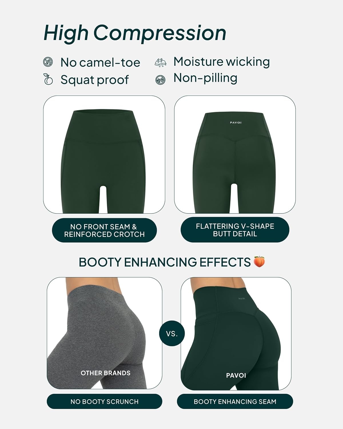 image:imagePAVOI ACTIVE Leggings with Pockets Compressive High Waisted Butt Sculpting Womens Full Length Workout Pants HiPerformMoss