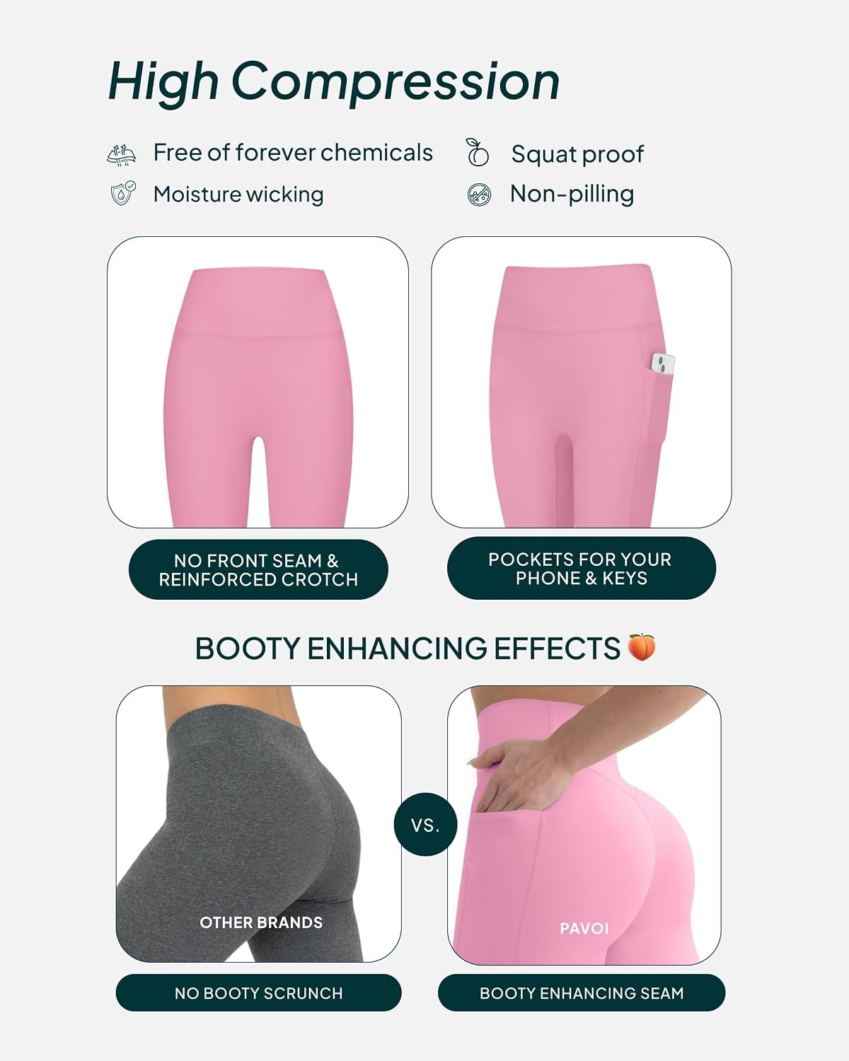 image:imagePAVOI ACTIVE Leggings with Pockets Compressive High Waisted Butt Sculpting Womens Full Length Workout Pants HiPerformPetal