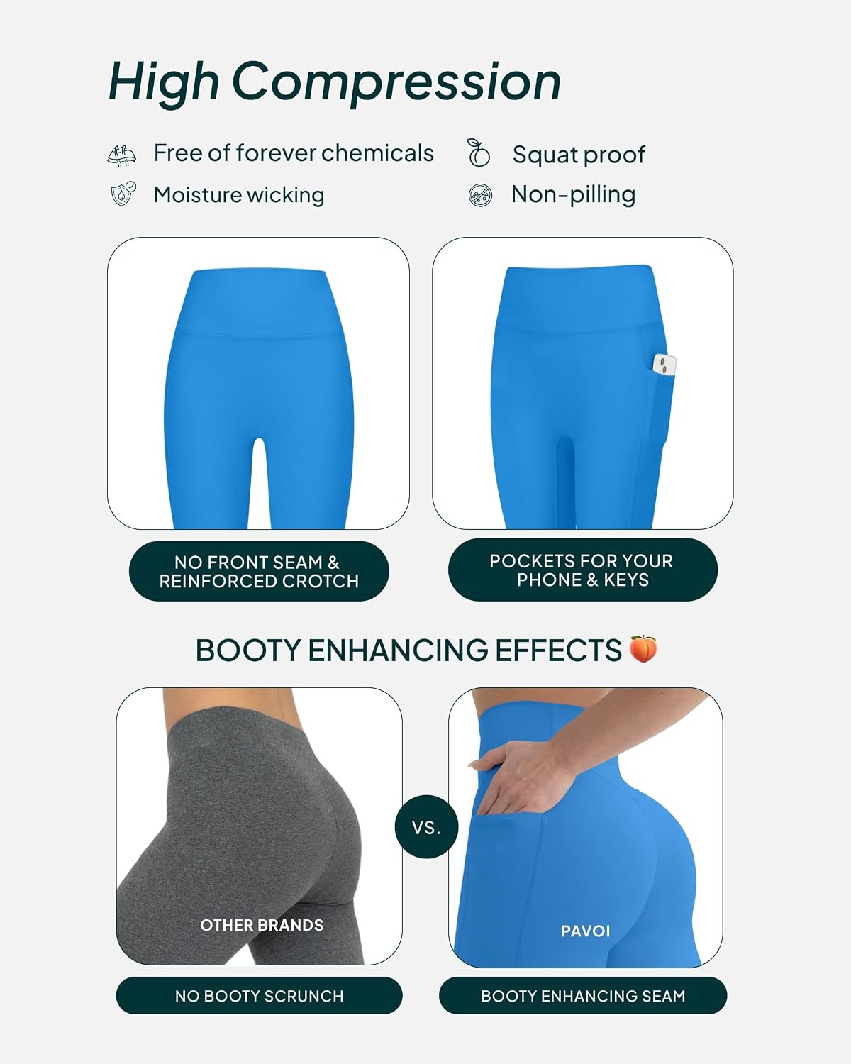 image:imagePAVOI ACTIVE Leggings with Pockets Compressive High Waisted Butt Sculpting Womens Full Length Workout Pants HiPerformRoyal Blue