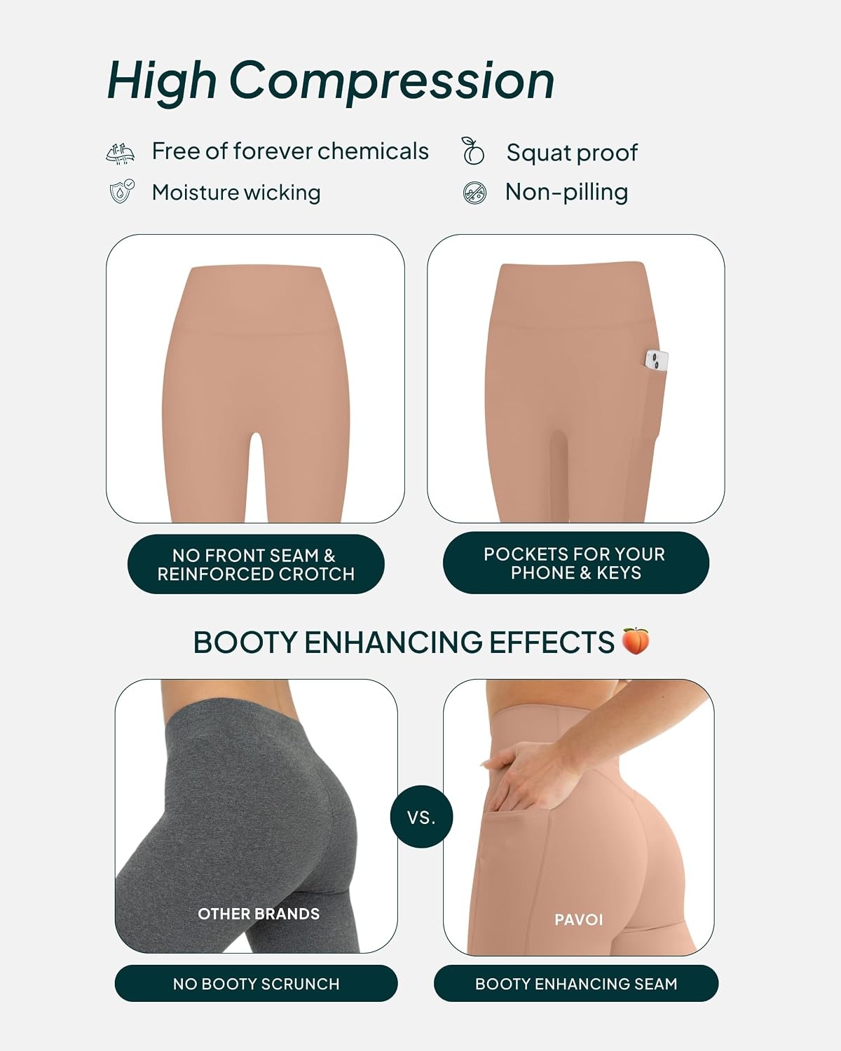 image:imagePAVOI ACTIVE Leggings with Pockets Compressive High Waisted Butt Sculpting Womens Full Length Workout Pants HiPerformSienna