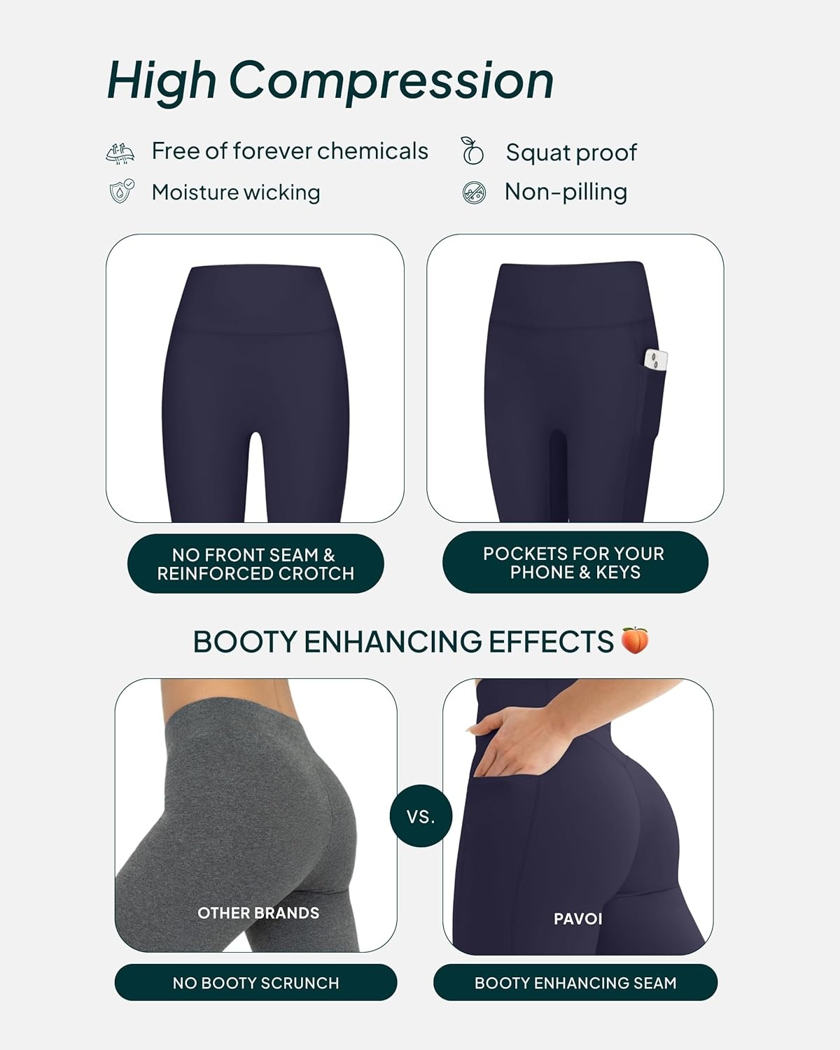 image:imagePAVOI ACTIVE Leggings with Pockets Compressive High Waisted Butt Sculpting Womens Full Length Workout Pants HiPerformTwilight