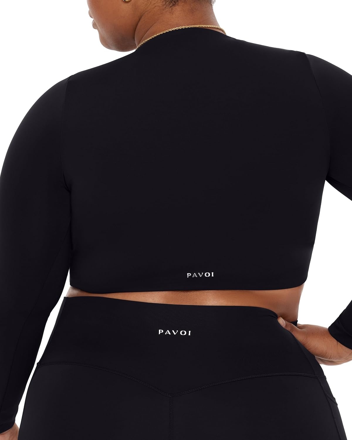 image:imagePAVOI ACTIVE Long Sleeve Crop Top Medium Support Crew Neck MoistureWicking Womens Performance Gym Workout Tee HiPerformBlack