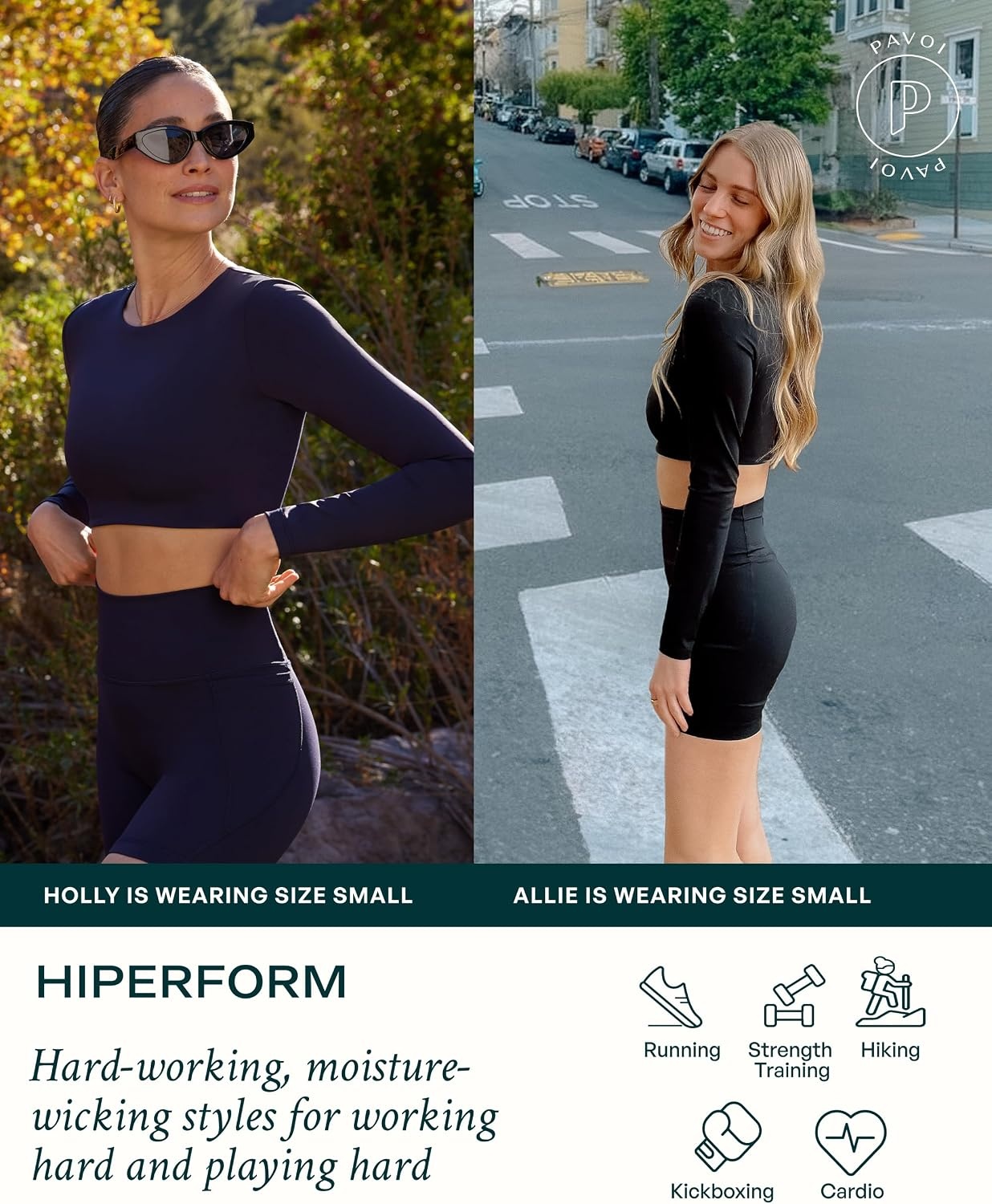 image:imagePAVOI ACTIVE Long Sleeve Crop Top Medium Support Crew Neck MoistureWicking Womens Performance Gym Workout Tee HiPerformTwilight