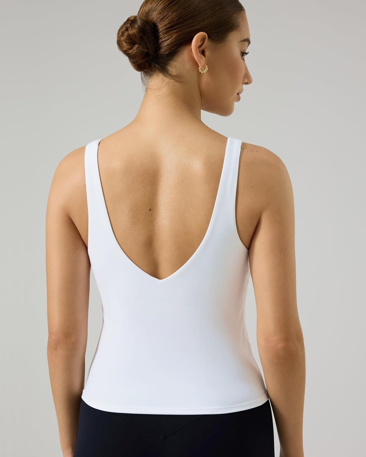 image:imagePAVOI ACTIVE Longline Sports Bra for Women Mid Support Tank Top FlexFlow Wirefree Workout Cropped Tank with Built in Bra V Neck Medium Support Long Sports BraWhite