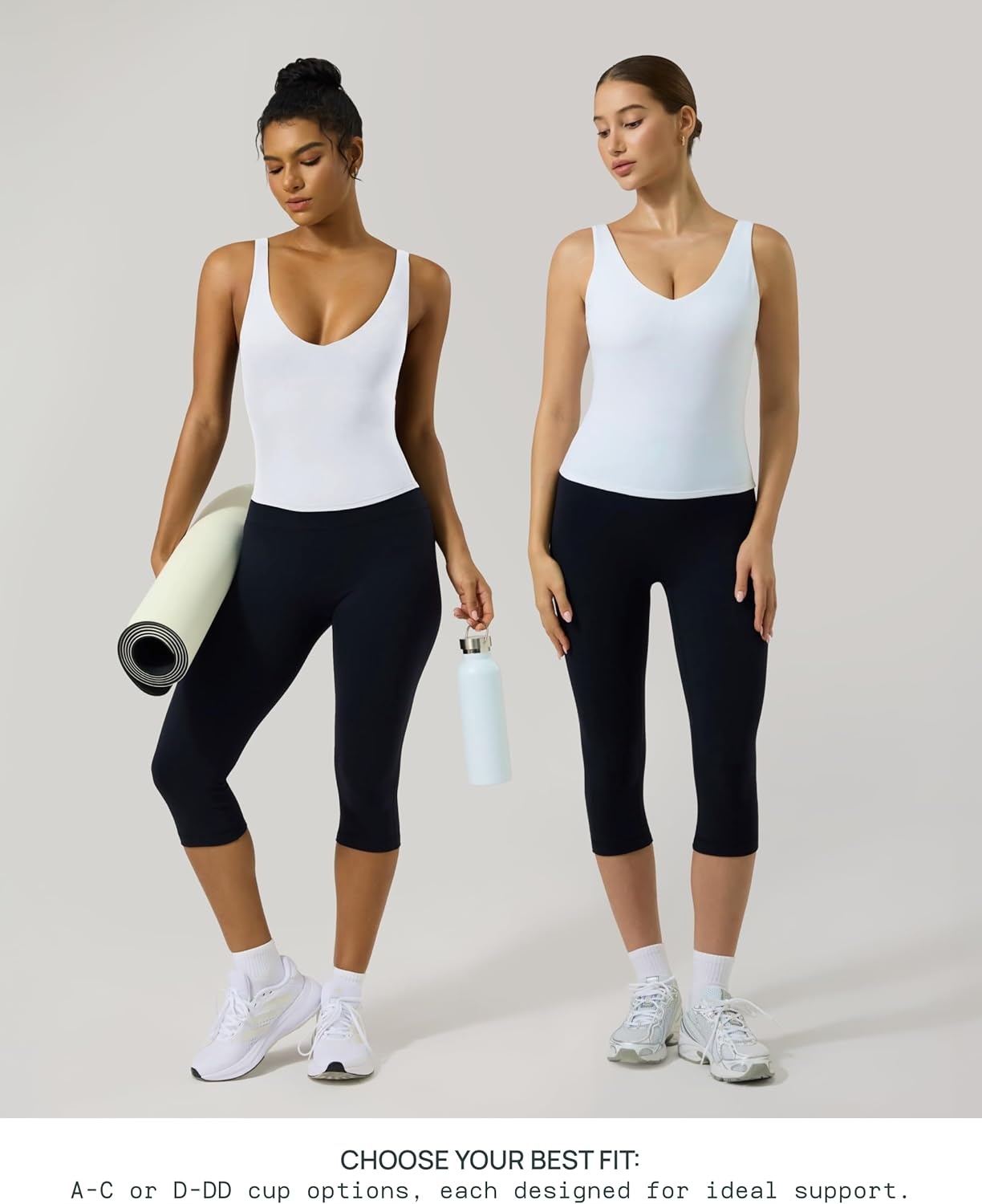 image:imagePAVOI ACTIVE Longline Sports Bra for Women Mid Support Tank Top FlexFlow Wirefree Workout Cropped Tank with Built in Bra V Neck Medium Support Long Sports BraWhite
