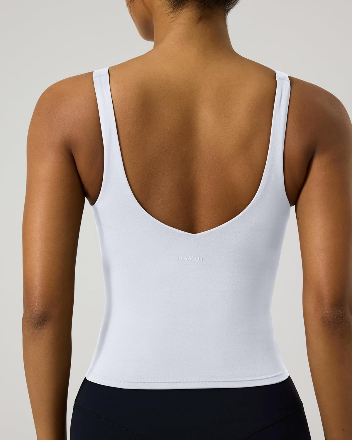 image:imagePAVOI ACTIVE Longline Sports Bra for Women Mid Support Tank Top FlexFlow Wirefree Workout Cropped Tank with Built in Bra V Neck Medium Support Long Sports BraWhite