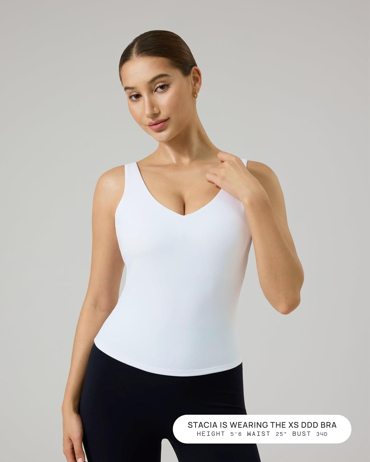 image:imagePAVOI ACTIVE Longline Sports Bra for Women Mid Support Tank Top FlexFlow Wirefree Workout Cropped Tank with Built in Bra V Neck Medium Support Long Sports BraWhite