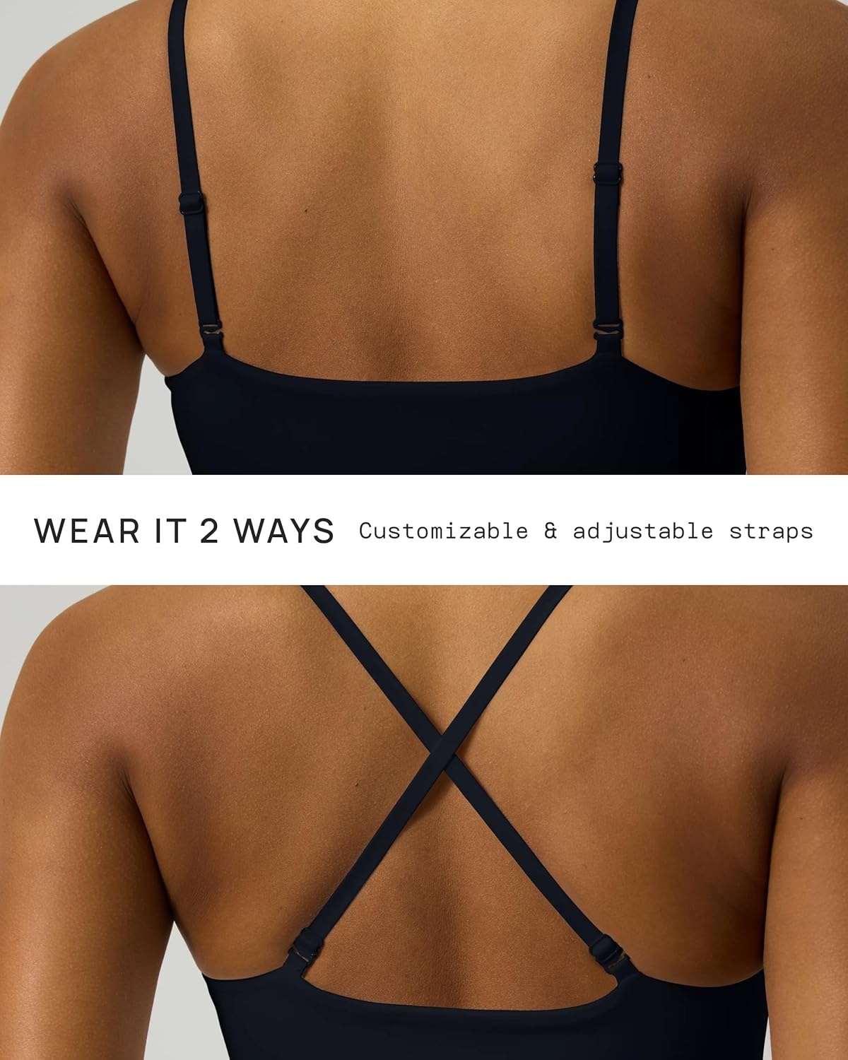 image:imagePAVOI ACTIVE Low Square Neck Sports Bra Adjustable Thin Straps Workout Square Neck Bra for Women Removable Pads FlexFlowBlack