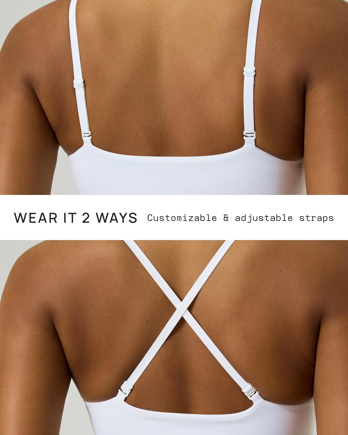 image:imagePAVOI ACTIVE Low Square Neck Sports Bra Adjustable Thin Straps Workout Square Neck Bra for Women Removable Pads FlexFlowWhite