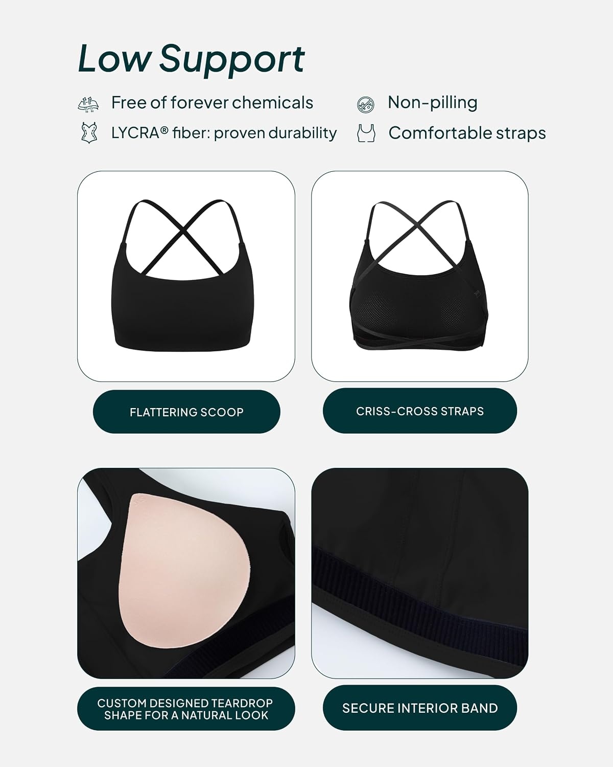image:imagePAVOI ACTIVE Open Back Strappy Yoga Workout Bras for Women Low Support CrissCross Sports Gym Bra Removable Pads FlexFlowBlack