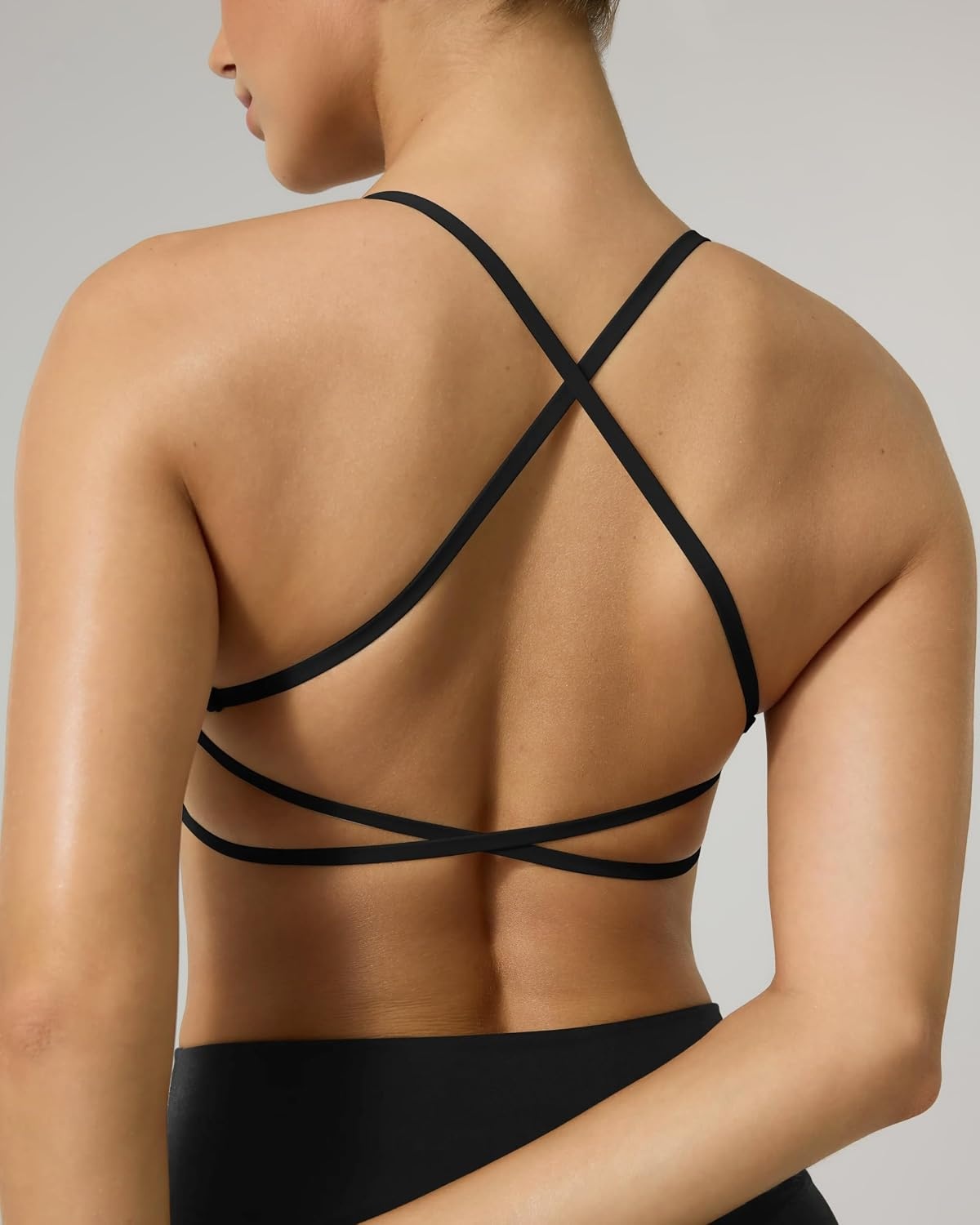 image:imagePAVOI ACTIVE Open Back Strappy Yoga Workout Bras for Women Low Support CrissCross Sports Gym Bra Removable Pads FlexFlowBlack