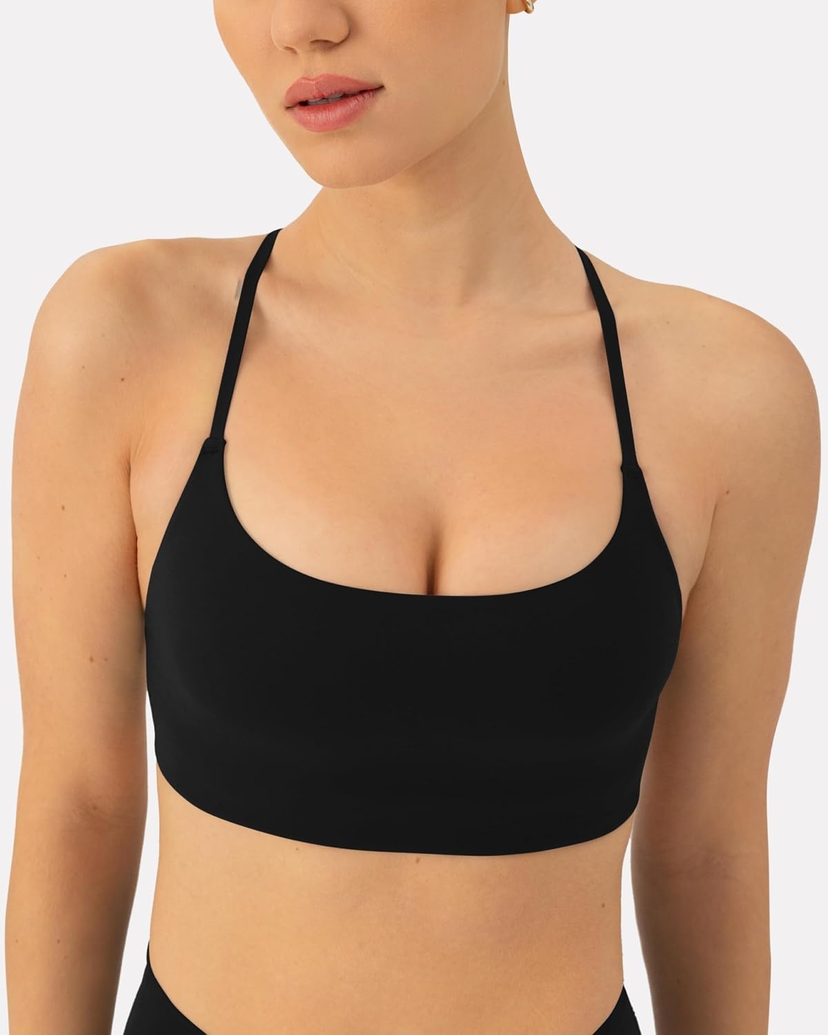 image:imagePAVOI ACTIVE Open Back Strappy Yoga Workout Bras for Women Low Support CrissCross Sports Gym Bra Removable Pads FlexFlowBlack