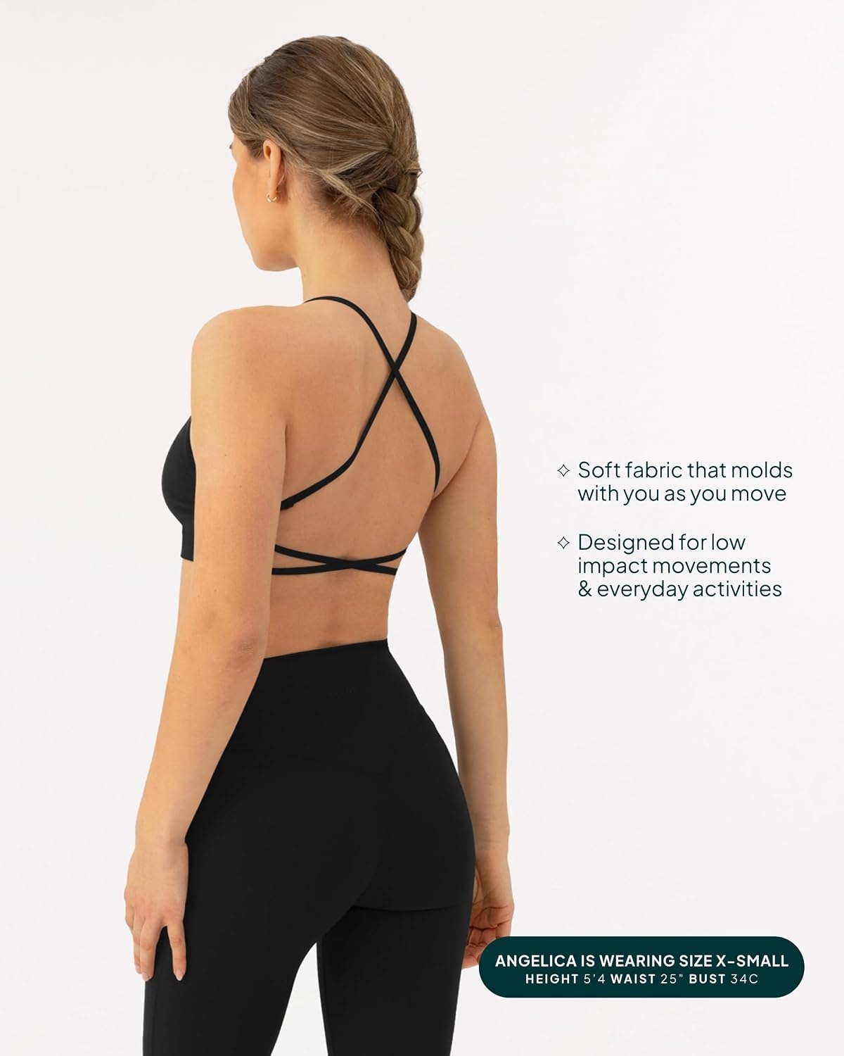 image:imagePAVOI ACTIVE Open Back Strappy Yoga Workout Bras for Women Low Support CrissCross Sports Gym Bra Removable Pads FlexFlowBlack