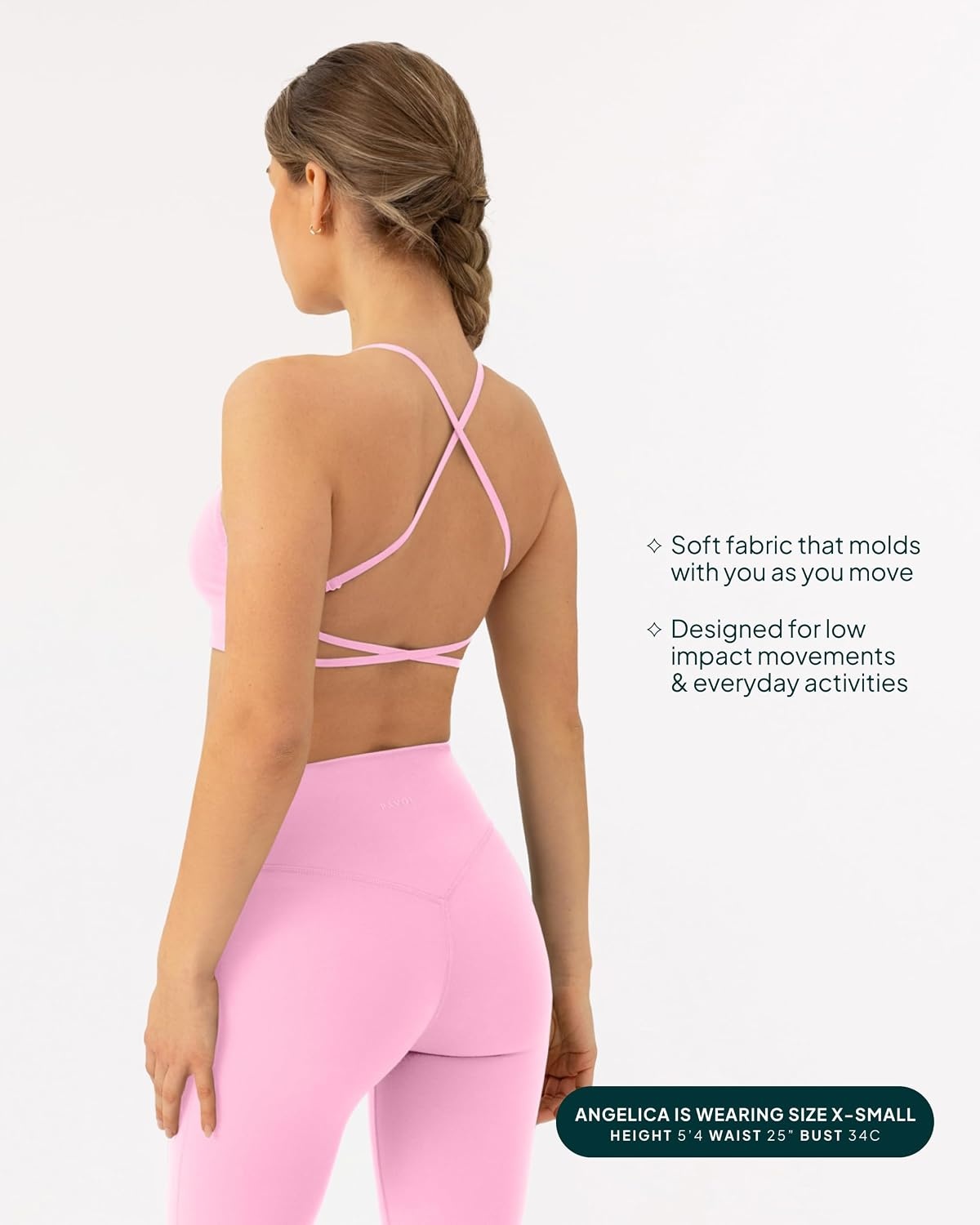 image:imagePAVOI ACTIVE Open Back Strappy Yoga Workout Bras for Women Low Support CrissCross Sports Gym Bra Removable Pads FlexFlowBubblegum