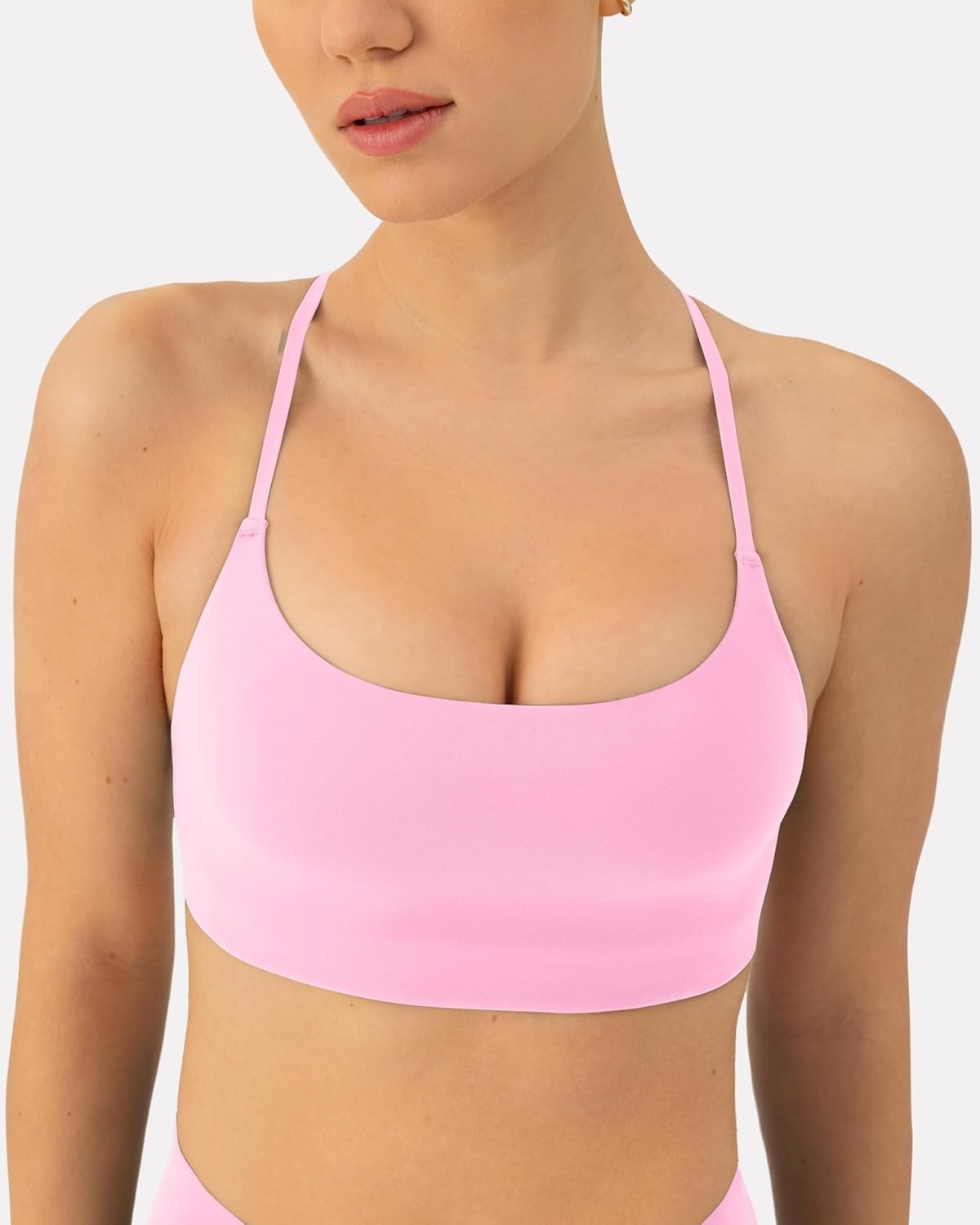 image:imagePAVOI ACTIVE Open Back Strappy Yoga Workout Bras for Women Low Support CrissCross Sports Gym Bra Removable Pads FlexFlowBubblegum