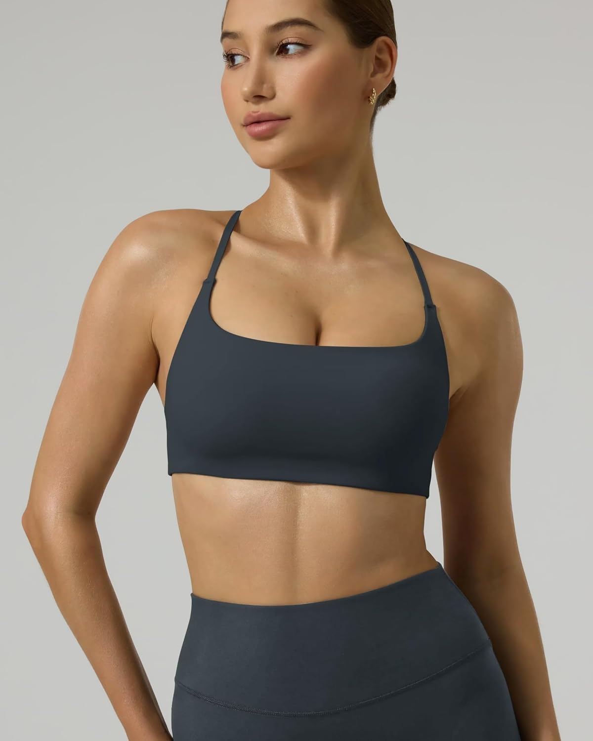 image:imagePAVOI ACTIVE Open Back Strappy Yoga Workout Bras for Women Low Support CrissCross Sports Gym Bra Removable Pads FlexFlowForest Slate