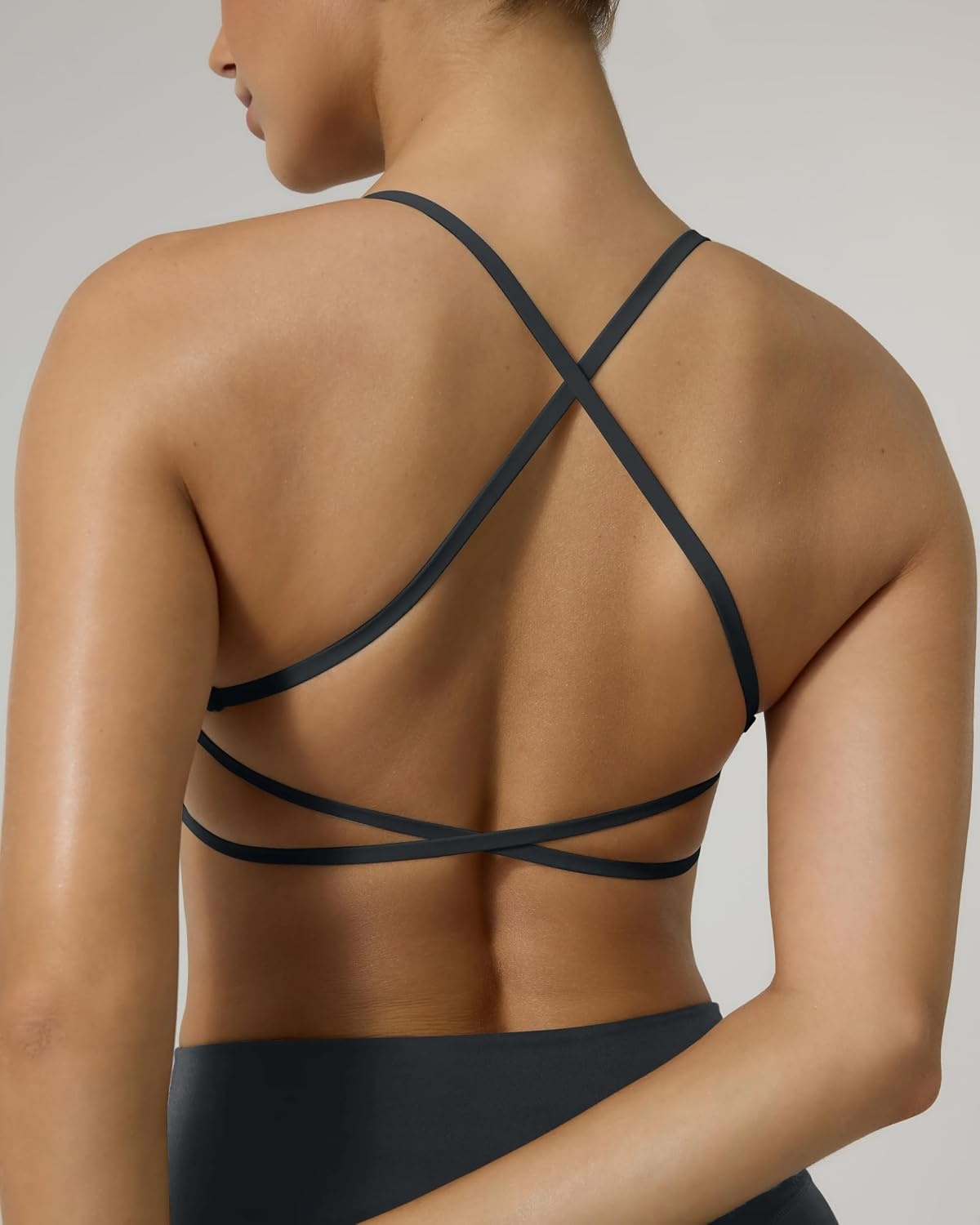 image:imagePAVOI ACTIVE Open Back Strappy Yoga Workout Bras for Women Low Support CrissCross Sports Gym Bra Removable Pads FlexFlowForest Slate