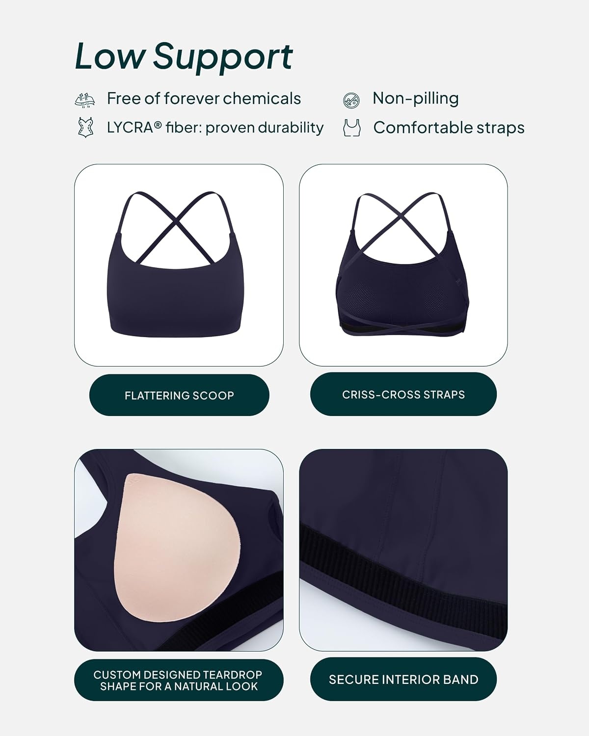 image:imagePAVOI ACTIVE Open Back Strappy Yoga Workout Bras for Women Low Support CrissCross Sports Gym Bra Removable Pads FlexFlowTwilight