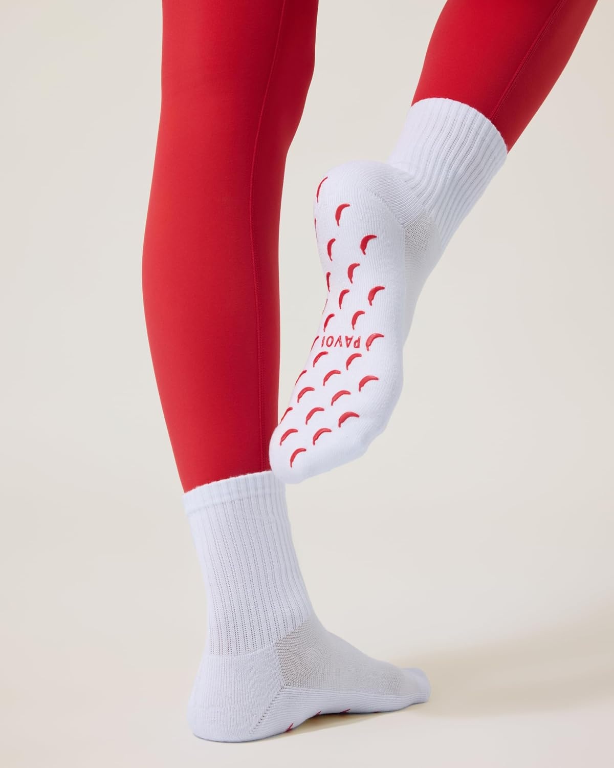 image:imagePAVOI ACTIVE Pilates Socks with Grips for Women One Size Non Slip QuarterCrew Grip Socks for Yoga Barre Bamboo BlendChili Pepper