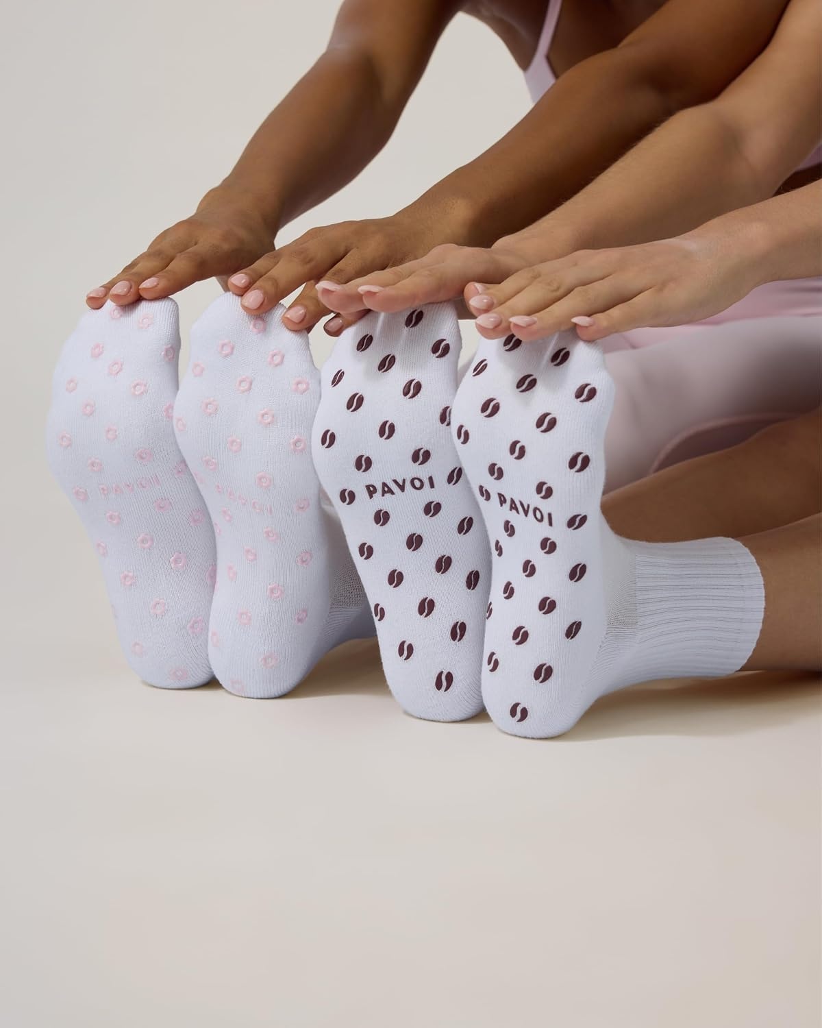 image:imagePAVOI ACTIVE Pilates Socks with Grips for Women One Size Non Slip QuarterCrew Grip Socks for Yoga Barre Bamboo BlendCoffee Bean