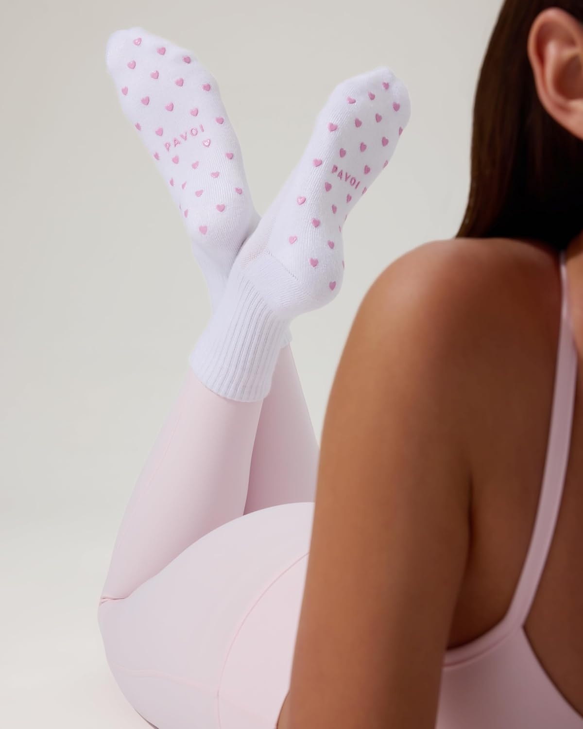 image:imagePAVOI ACTIVE Pilates Socks with Grips for Women One Size Non Slip QuarterCrew Grip Socks for Yoga Barre Bamboo BlendHeart