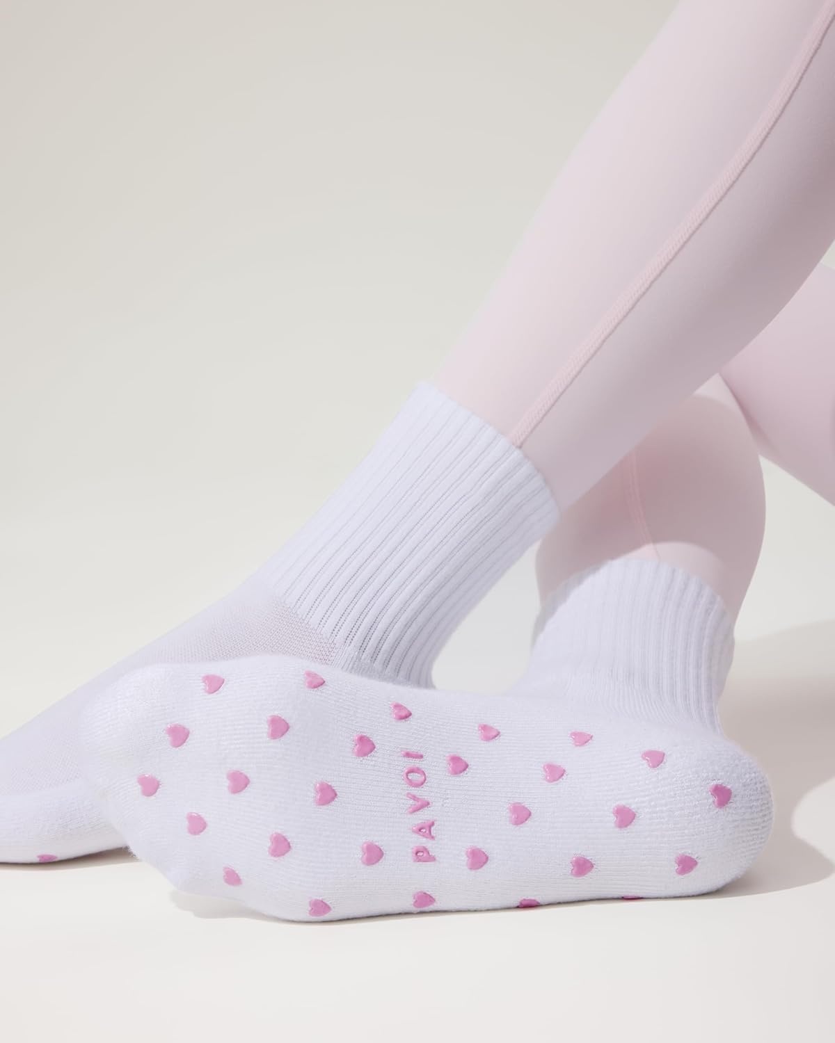 image:imagePAVOI ACTIVE Pilates Socks with Grips for Women One Size Non Slip QuarterCrew Grip Socks for Yoga Barre Bamboo BlendHeart