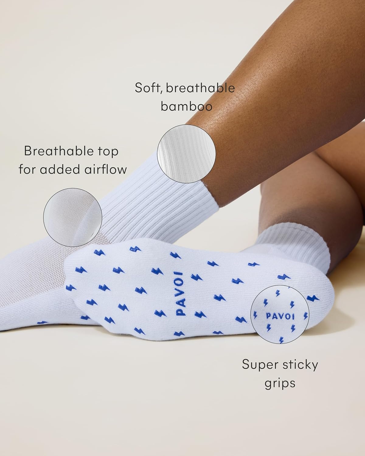 image:imagePAVOI ACTIVE Pilates Socks with Grips for Women One Size Non Slip QuarterCrew Grip Socks for Yoga Barre Bamboo BlendLightning Bolt