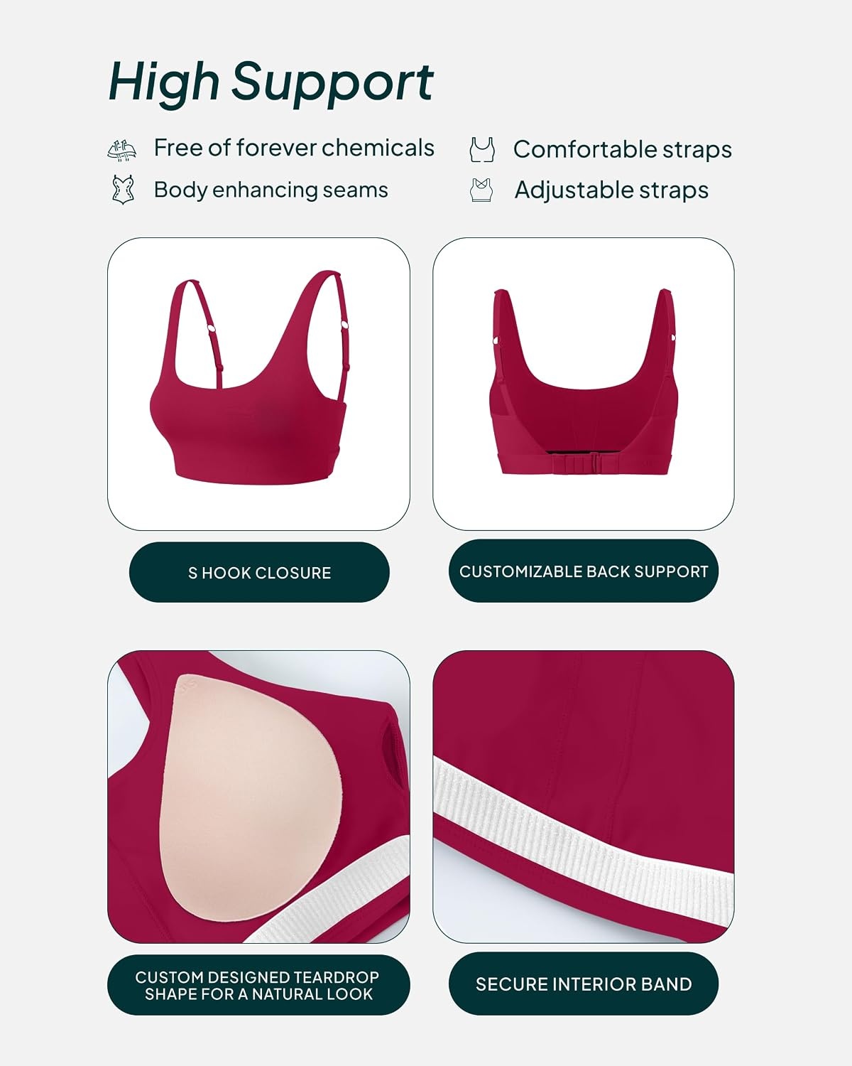 image:imagePAVOI ACTIVE Racerback Adjustable Sports Bra for Women High Support Convertible Straps High Impact Workout Bras HiPerformBerry