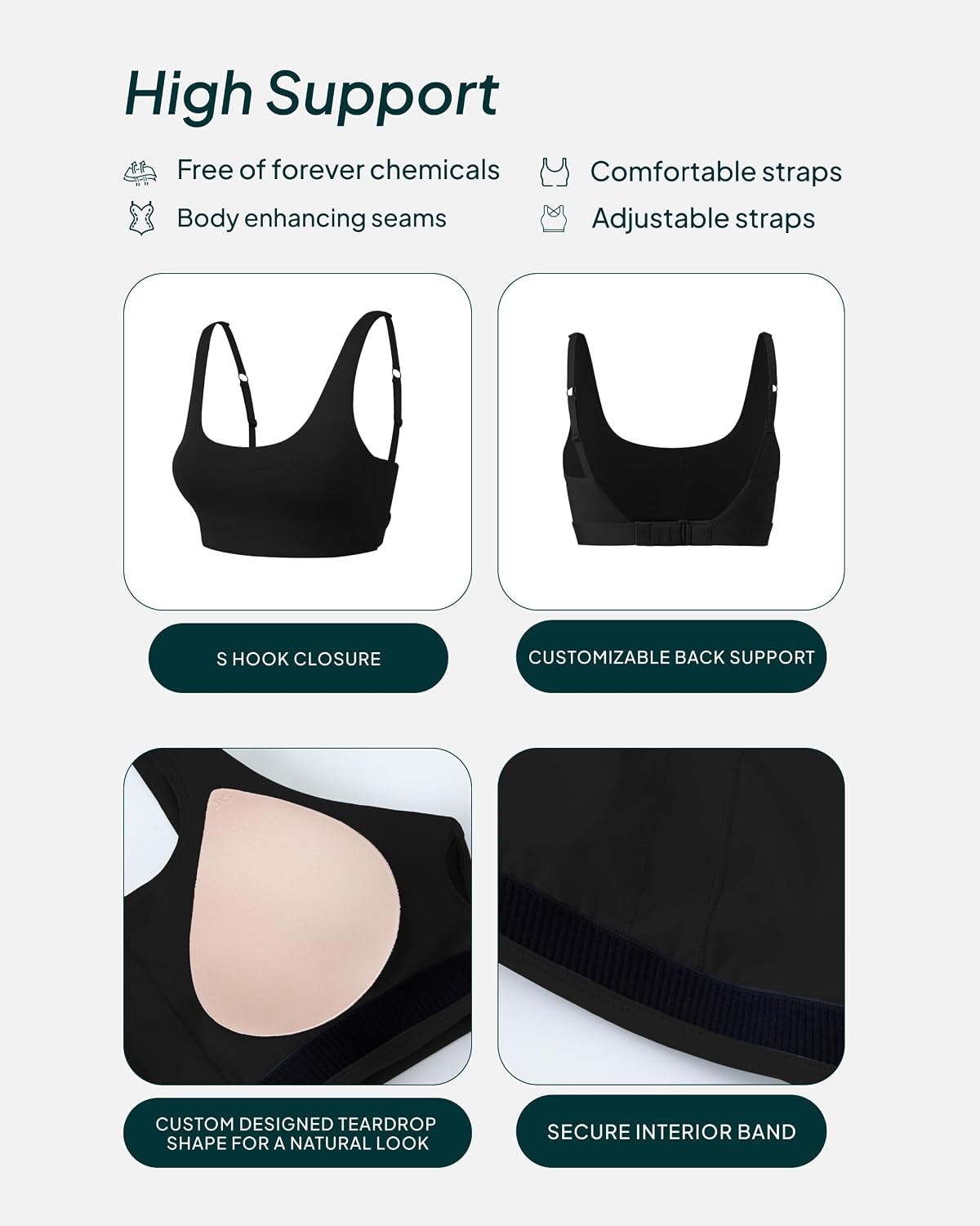 image:imagePAVOI ACTIVE Racerback Adjustable Sports Bra for Women High Support Convertible Straps High Impact Workout Bras HiPerformBlack