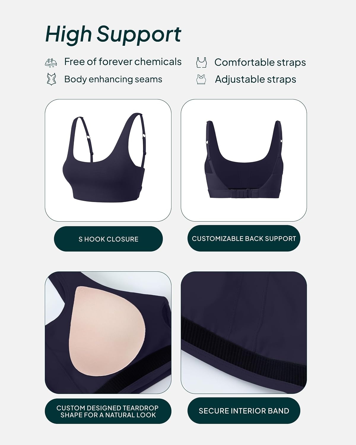 image:imagePAVOI ACTIVE Racerback Adjustable Sports Bra for Women High Support Convertible Straps High Impact Workout Bras HiPerformTwilight