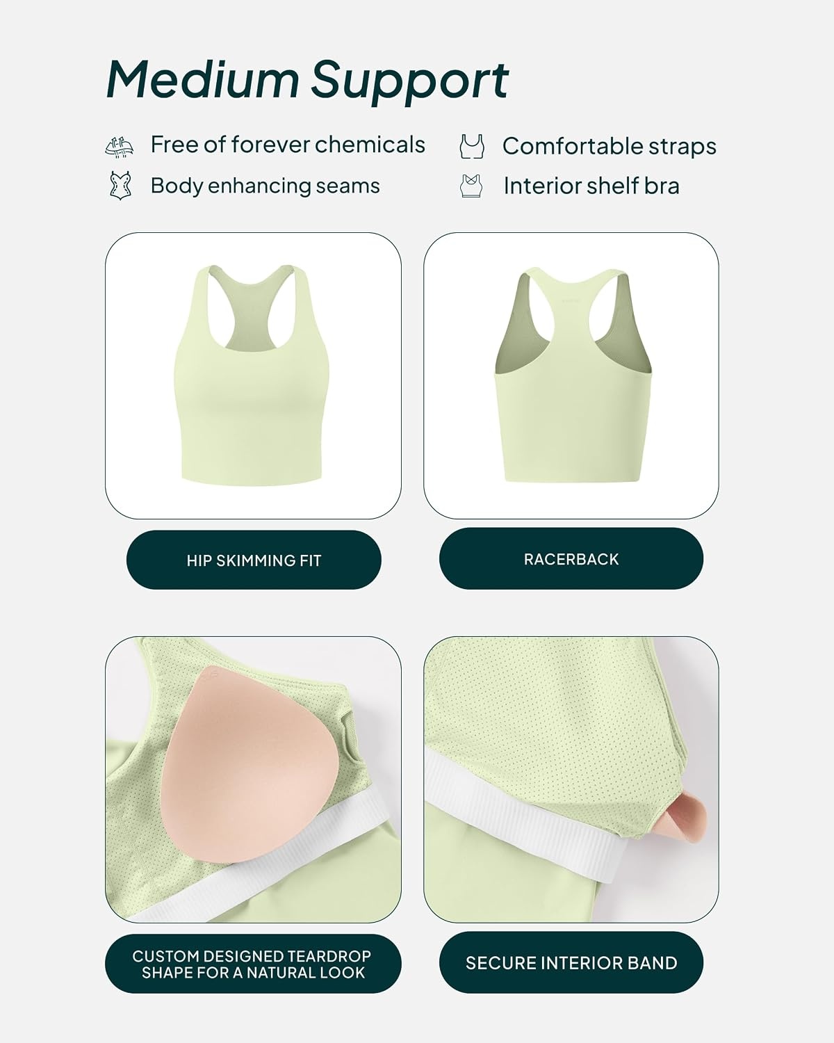 image:imagePAVOI ACTIVE Racerback Workout Tank Tops for Women Built in Bra Medium Support Scoop Athletic Tank Top Shelf Bra HiPerformPistachio