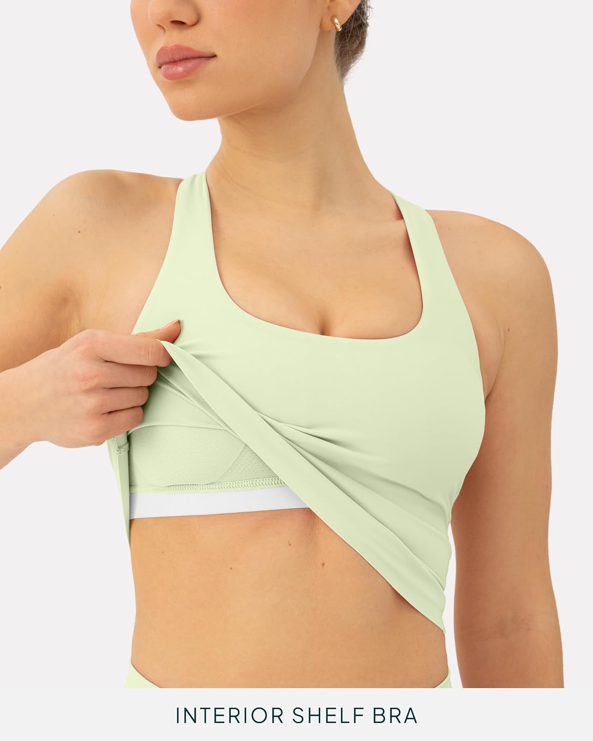 image:imagePAVOI ACTIVE Racerback Workout Tank Tops for Women Built in Bra Medium Support Scoop Athletic Tank Top Shelf Bra HiPerformPistachio