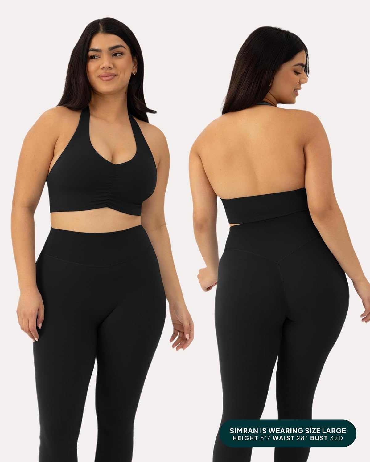 image:imagePAVOI ACTIVE Ruching Workout Halter Bra for Women Low Support V Neck Yoga Backless Sports Bra Padded Halter Top FlexFlowBlack
