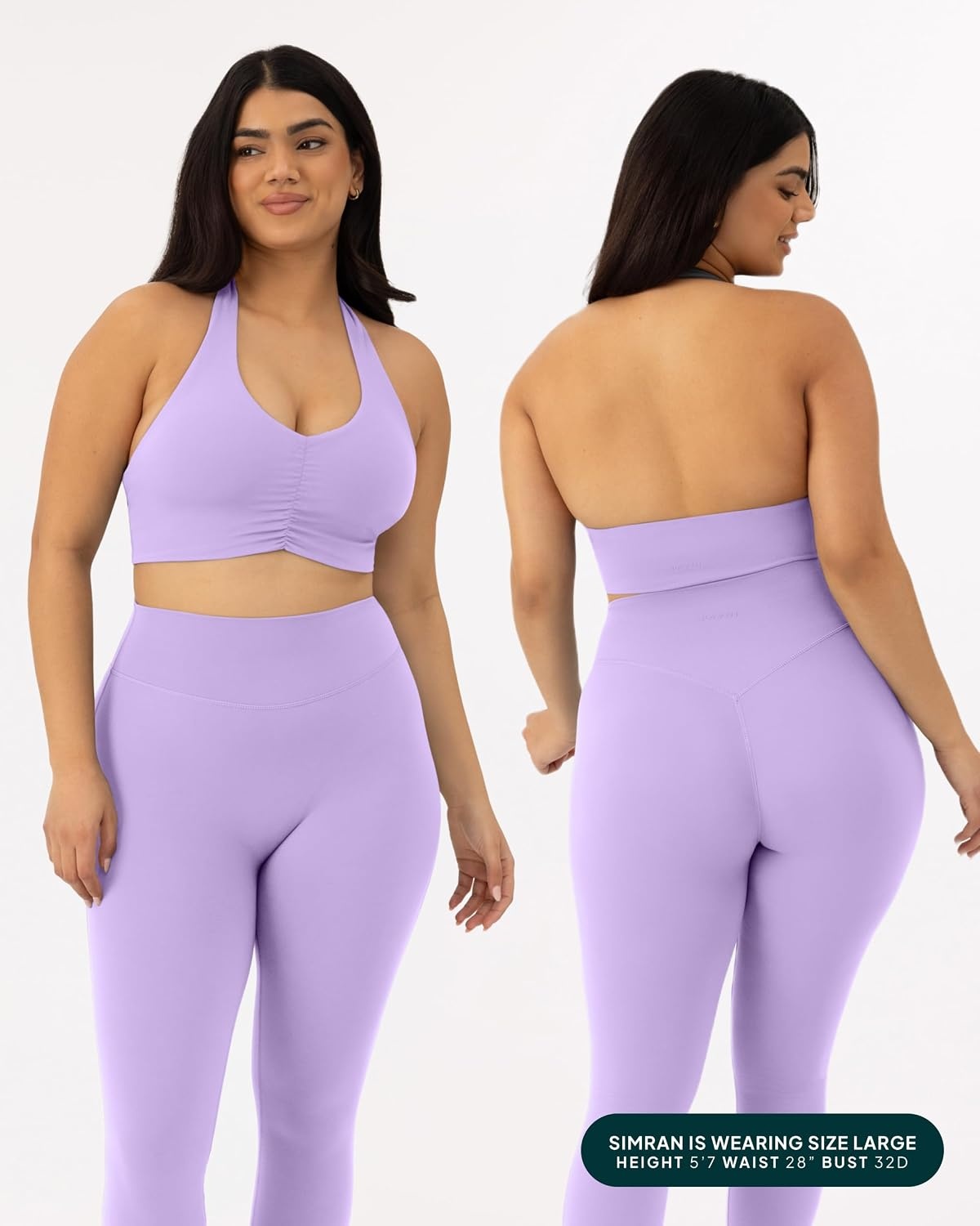 image:imagePAVOI ACTIVE Ruching Workout Halter Bra for Women Low Support V Neck Yoga Backless Sports Bra Padded Halter Top FlexFlowLilac
