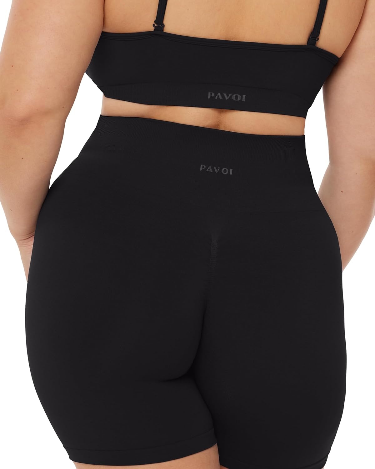 image:imagePAVOI ACTIVE Seamless Shorts Sculpting Compression High Waisted 45 amp 6 Scrunch Butt Ribbed SculptForm Biker ShortsBlack