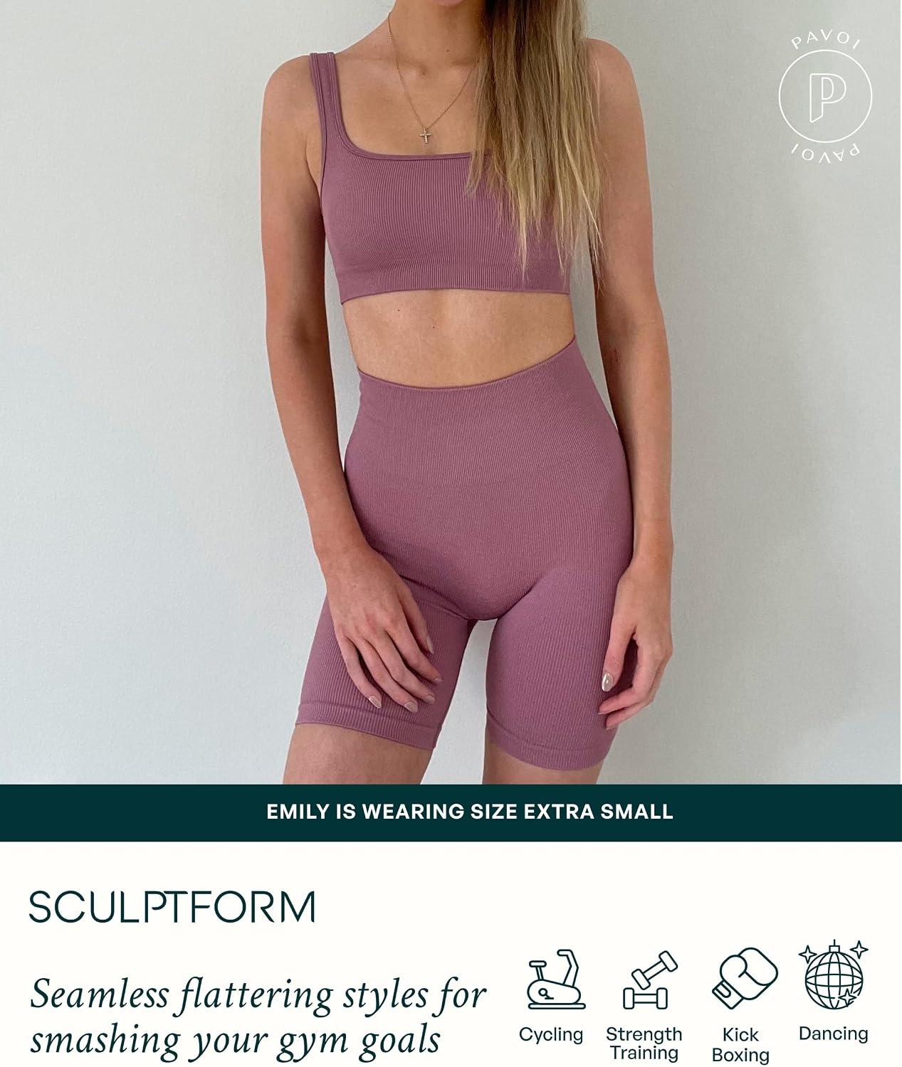 image:imagePAVOI ACTIVE Seamless Shorts Sculpting Compression High Waisted 45 amp 6 Scrunch Butt Ribbed SculptForm Biker ShortsBlush