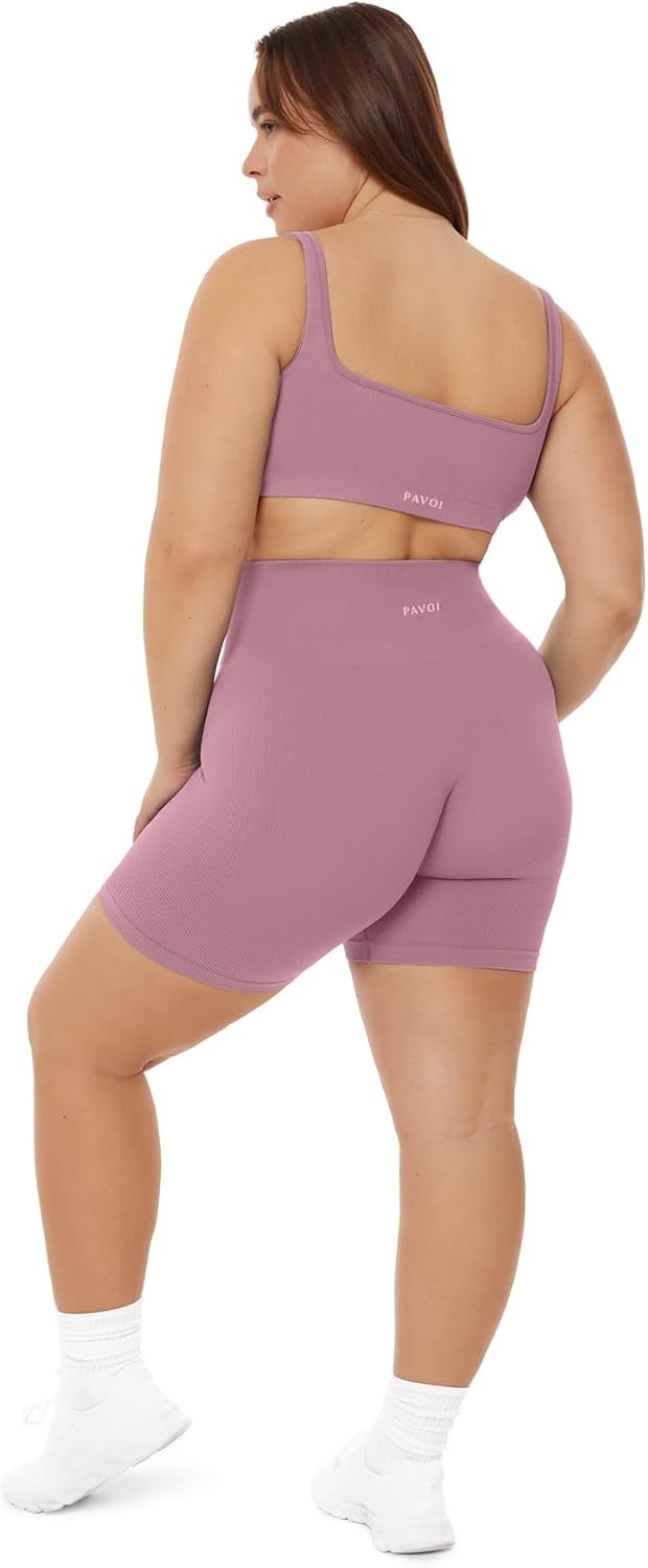 image:imagePAVOI ACTIVE Seamless Shorts Sculpting Compression High Waisted 45 amp 6 Scrunch Butt Ribbed SculptForm Biker ShortsBlush
