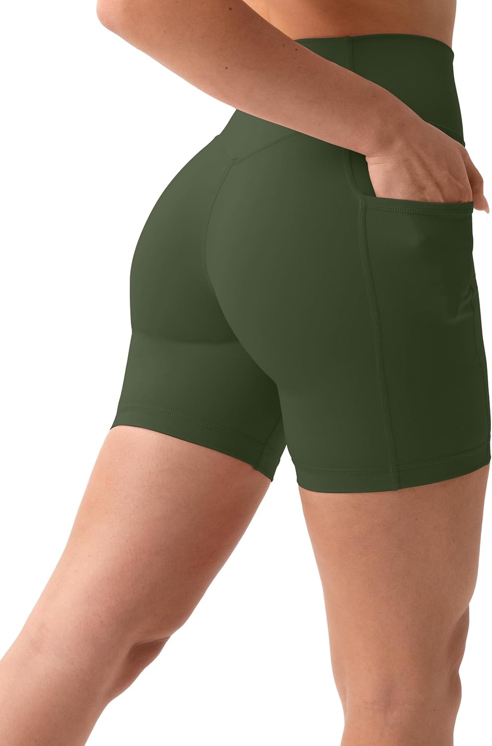 image:imagePAVOI ACTIVE Shorts with Pockets Compressive High Waisted Butt Sculpting 4 amp 6 Womens Biker Shorts HiPerform XXS to 3XArmy