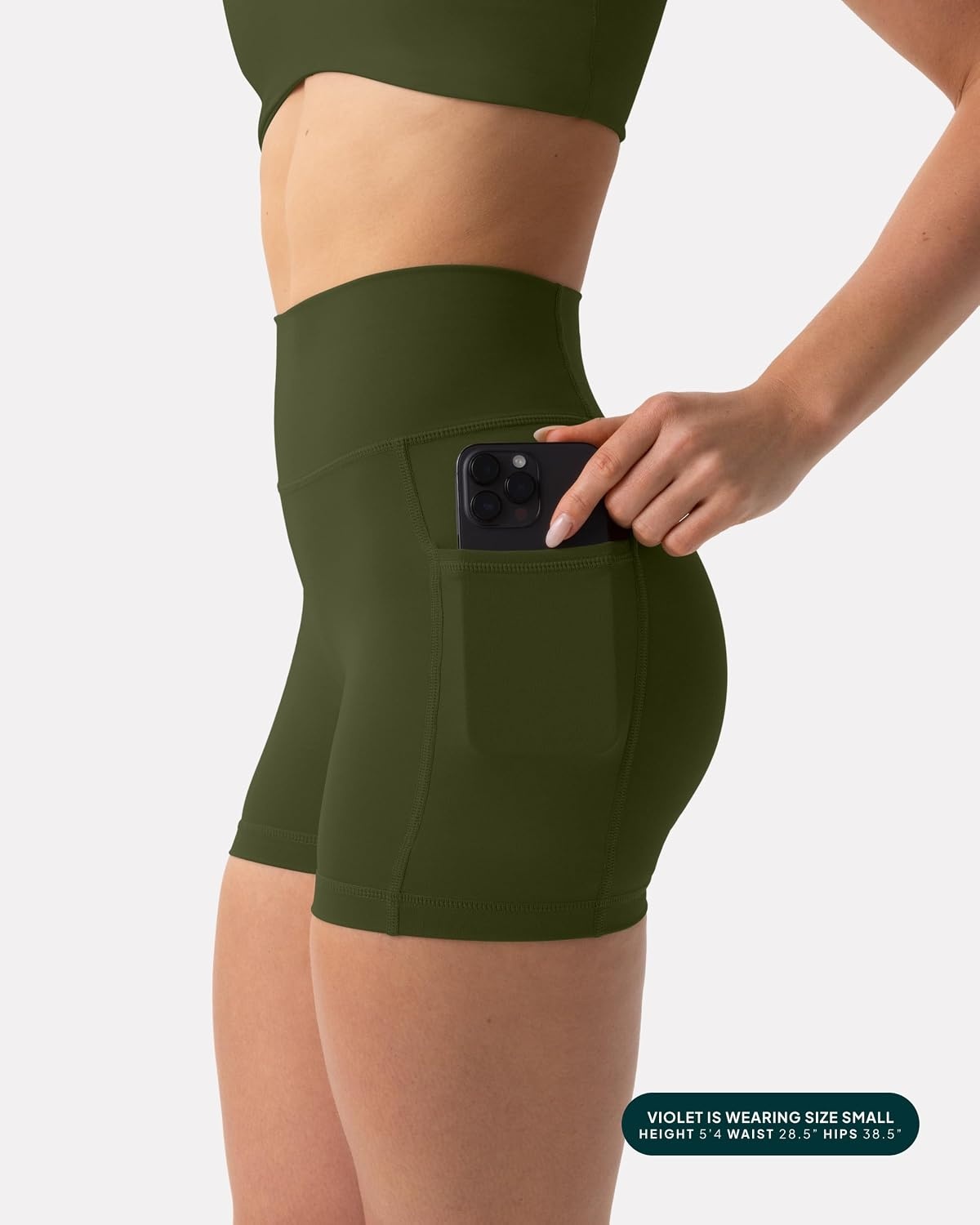 image:imagePAVOI ACTIVE Shorts with Pockets Compressive High Waisted Butt Sculpting 4 amp 6 Womens Biker Shorts HiPerform XXS to 3XArmy