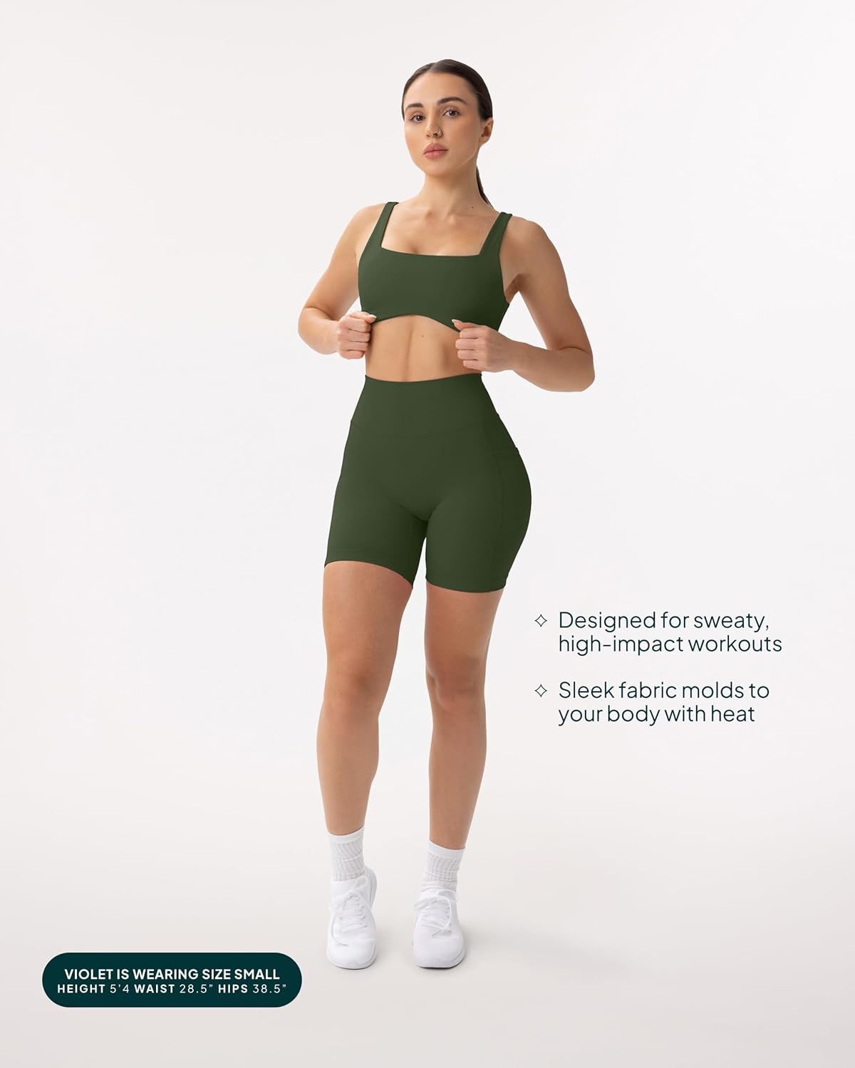 image:imagePAVOI ACTIVE Shorts with Pockets Compressive High Waisted Butt Sculpting 4 amp 6 Womens Biker Shorts HiPerform XXS to 3XArmy