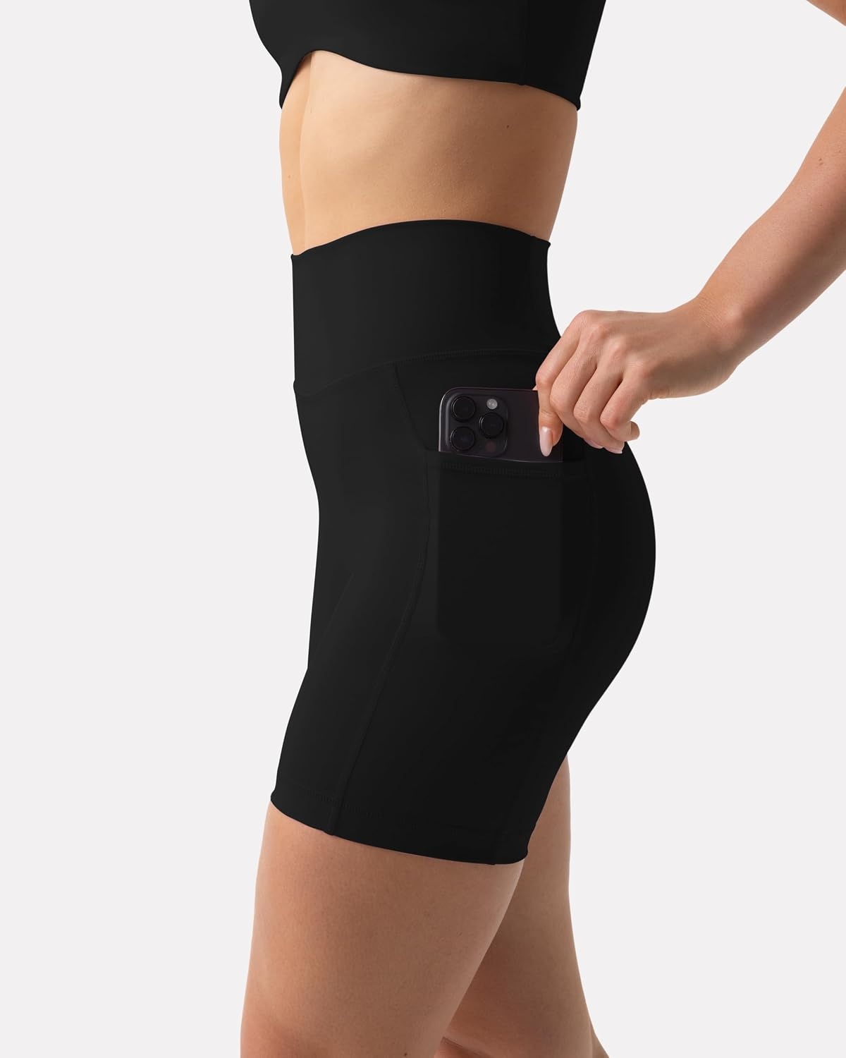 image:imagePAVOI ACTIVE Shorts with Pockets Compressive High Waisted Butt Sculpting 4 amp 6 Womens Biker Shorts HiPerform XXS to 3XBlack