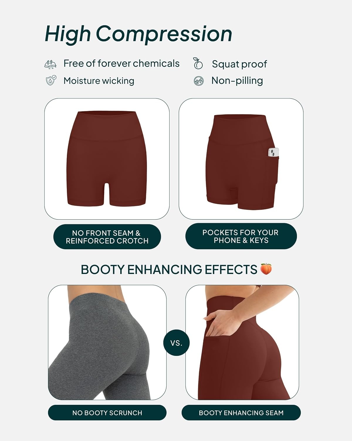 image:imagePAVOI ACTIVE Shorts with Pockets Compressive High Waisted Butt Sculpting 4 amp 6 Womens Biker Shorts HiPerform XXS to 3XChocolate