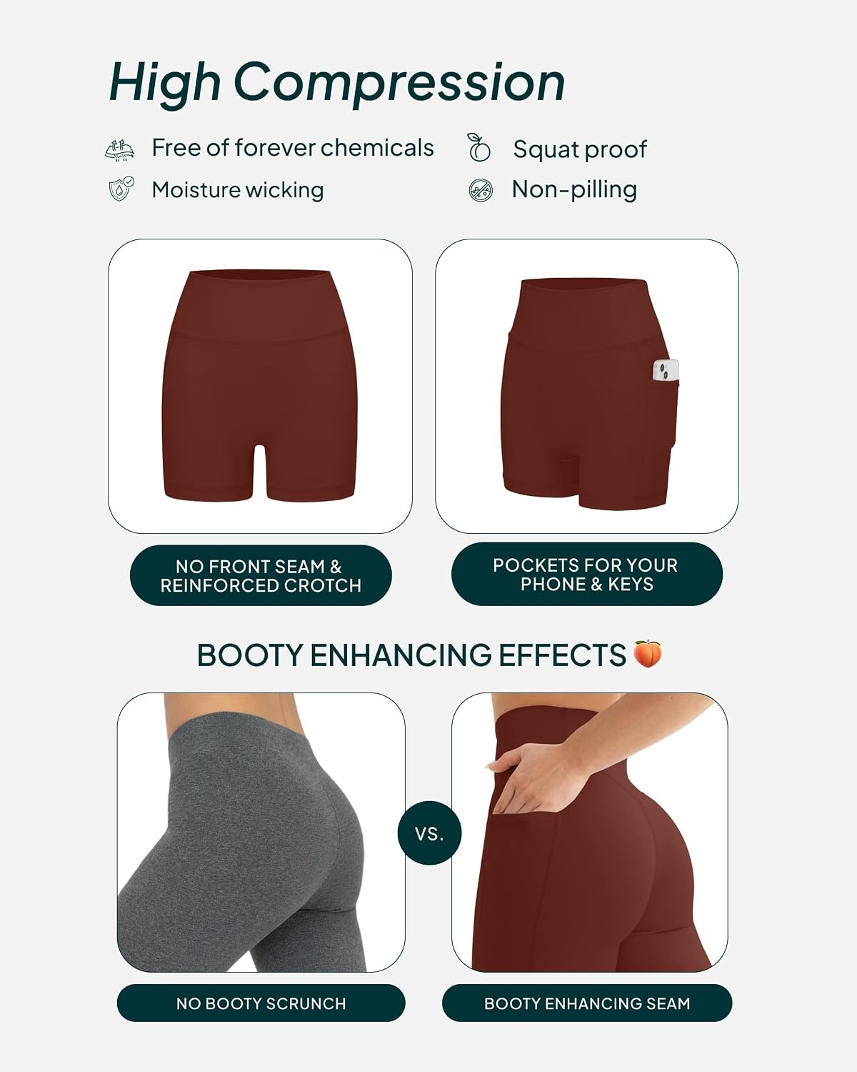 image:imagePAVOI ACTIVE Shorts with Pockets Compressive High Waisted Butt Sculpting 4 amp 6 Womens Biker Shorts HiPerform XXS to 3XChocolate