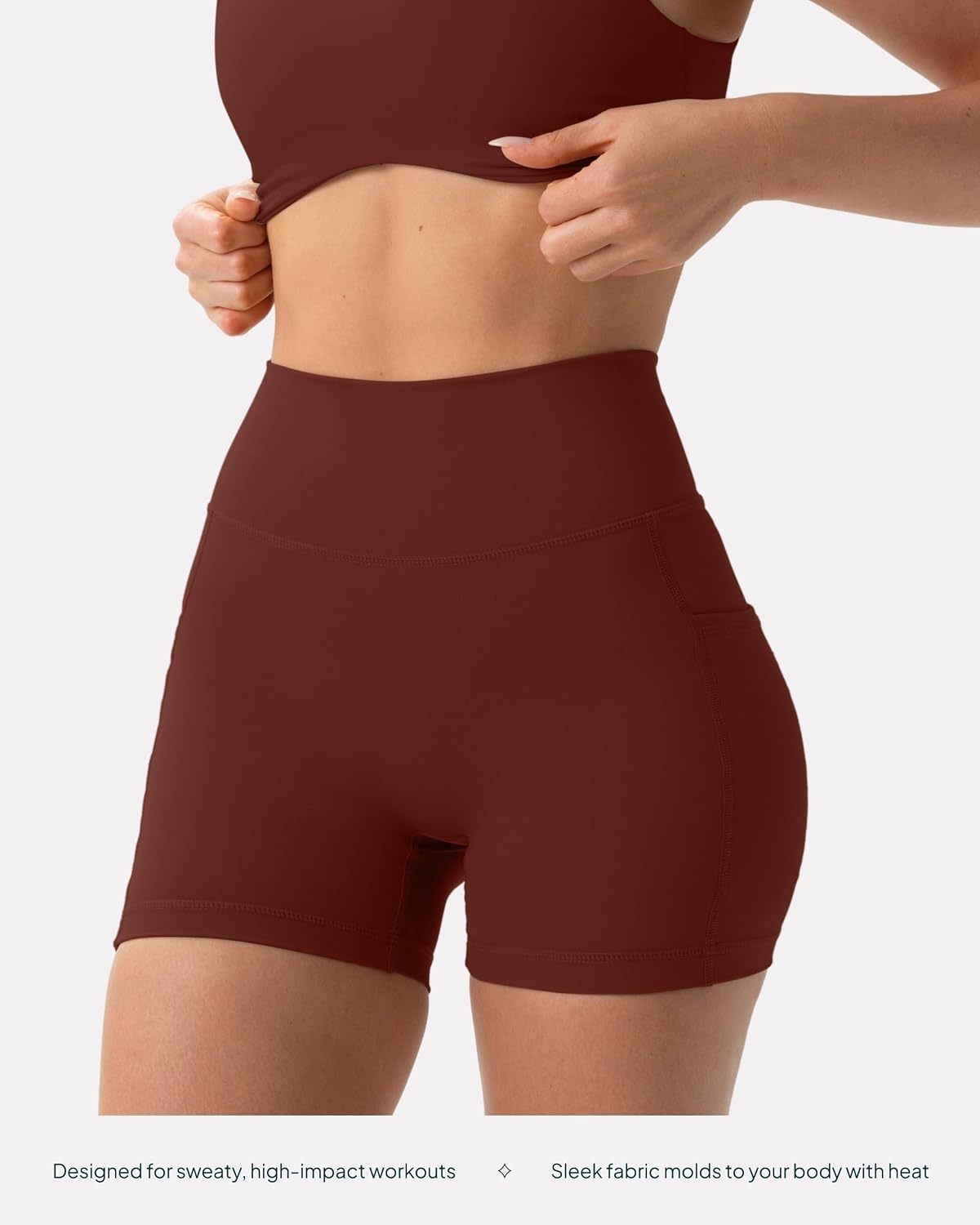 image:imagePAVOI ACTIVE Shorts with Pockets Compressive High Waisted Butt Sculpting 4 amp 6 Womens Biker Shorts HiPerform XXS to 3XChocolate