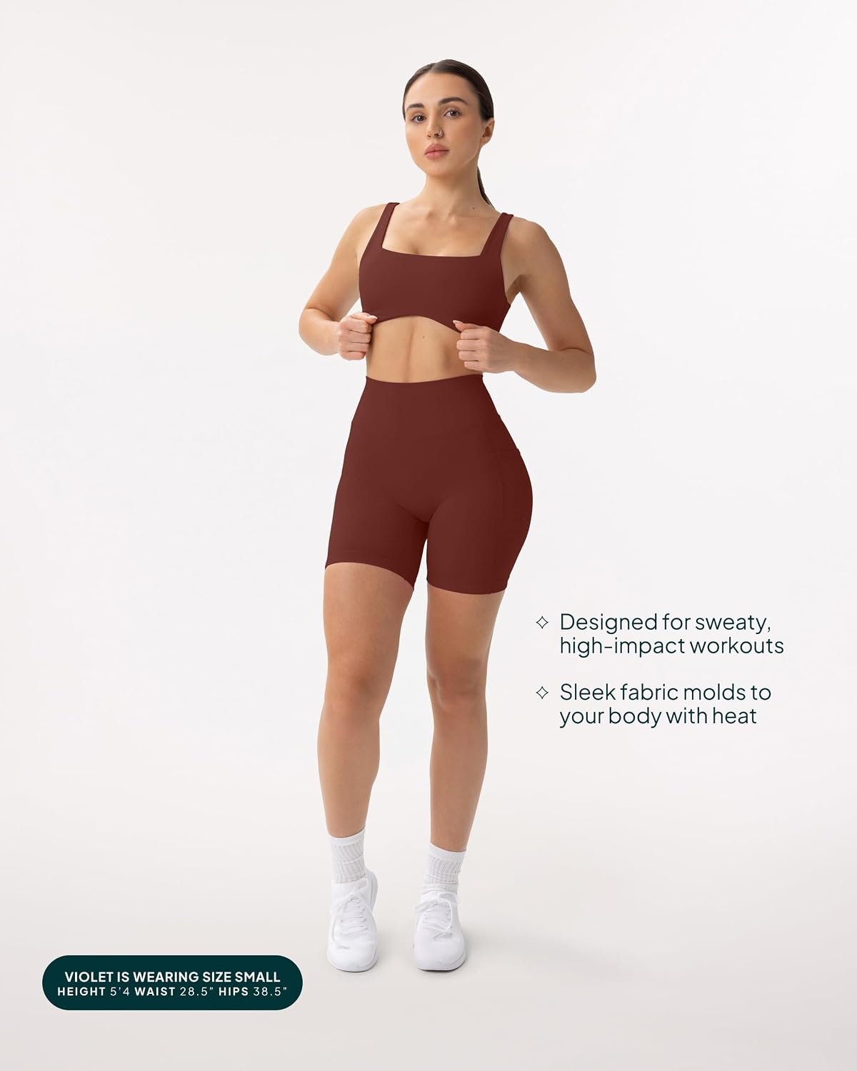 image:imagePAVOI ACTIVE Shorts with Pockets Compressive High Waisted Butt Sculpting 4 amp 6 Womens Biker Shorts HiPerform XXS to 3XChocolate