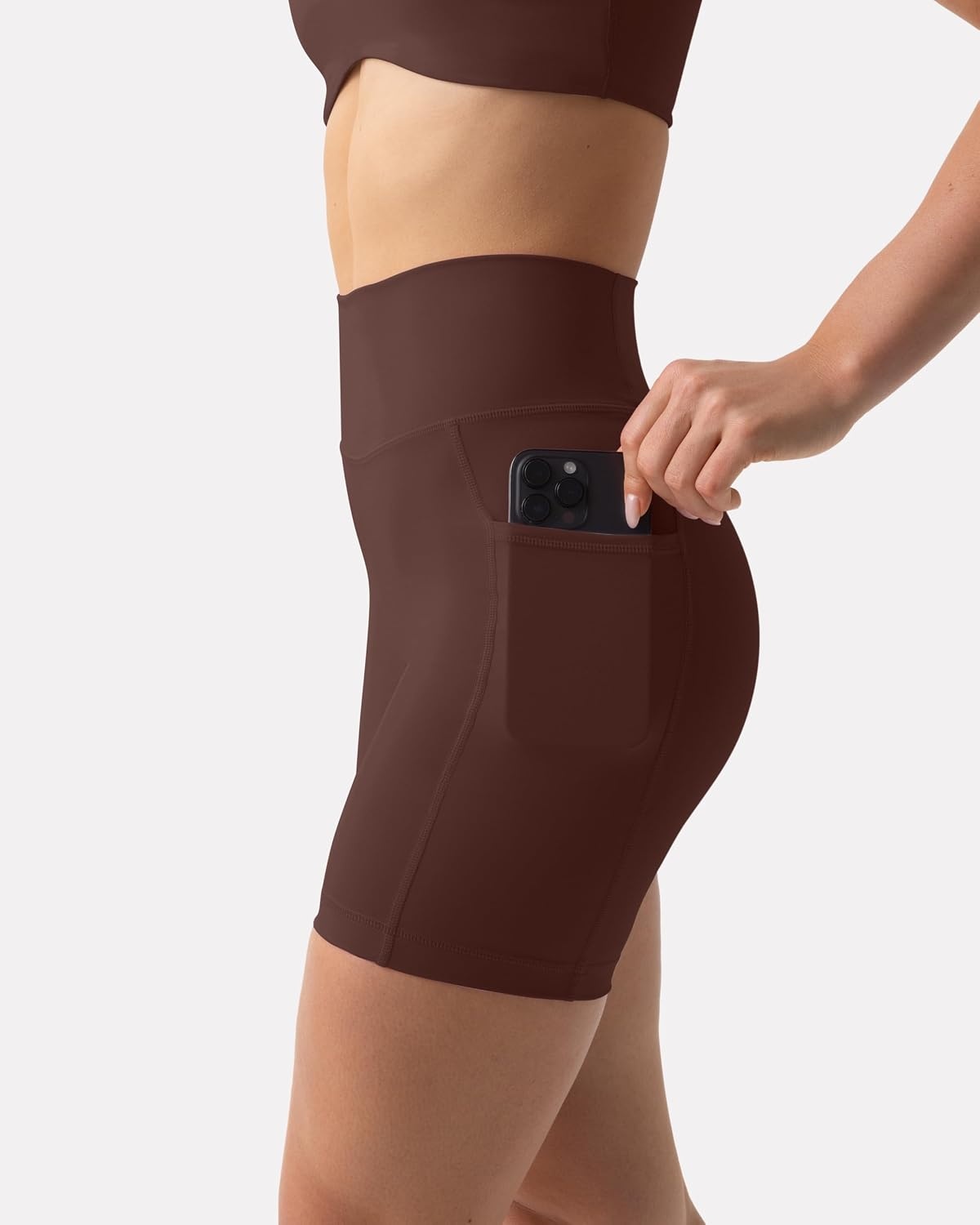 image:imagePAVOI ACTIVE Shorts with Pockets Compressive High Waisted Butt Sculpting 4 amp 6 Womens Biker Shorts HiPerform XXS to 3XCocoa